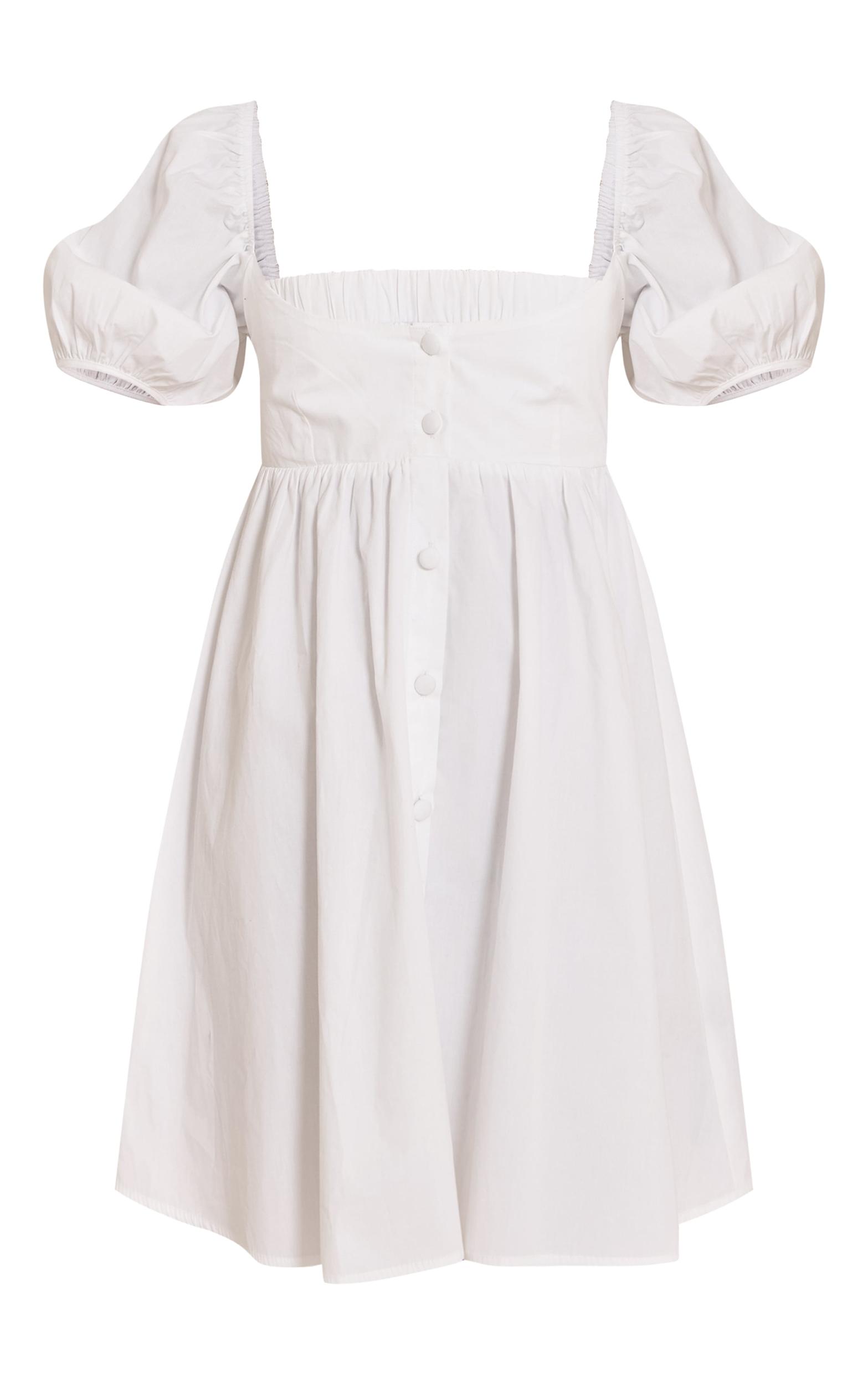 White Cotton Button Down Smock Dress Product Image