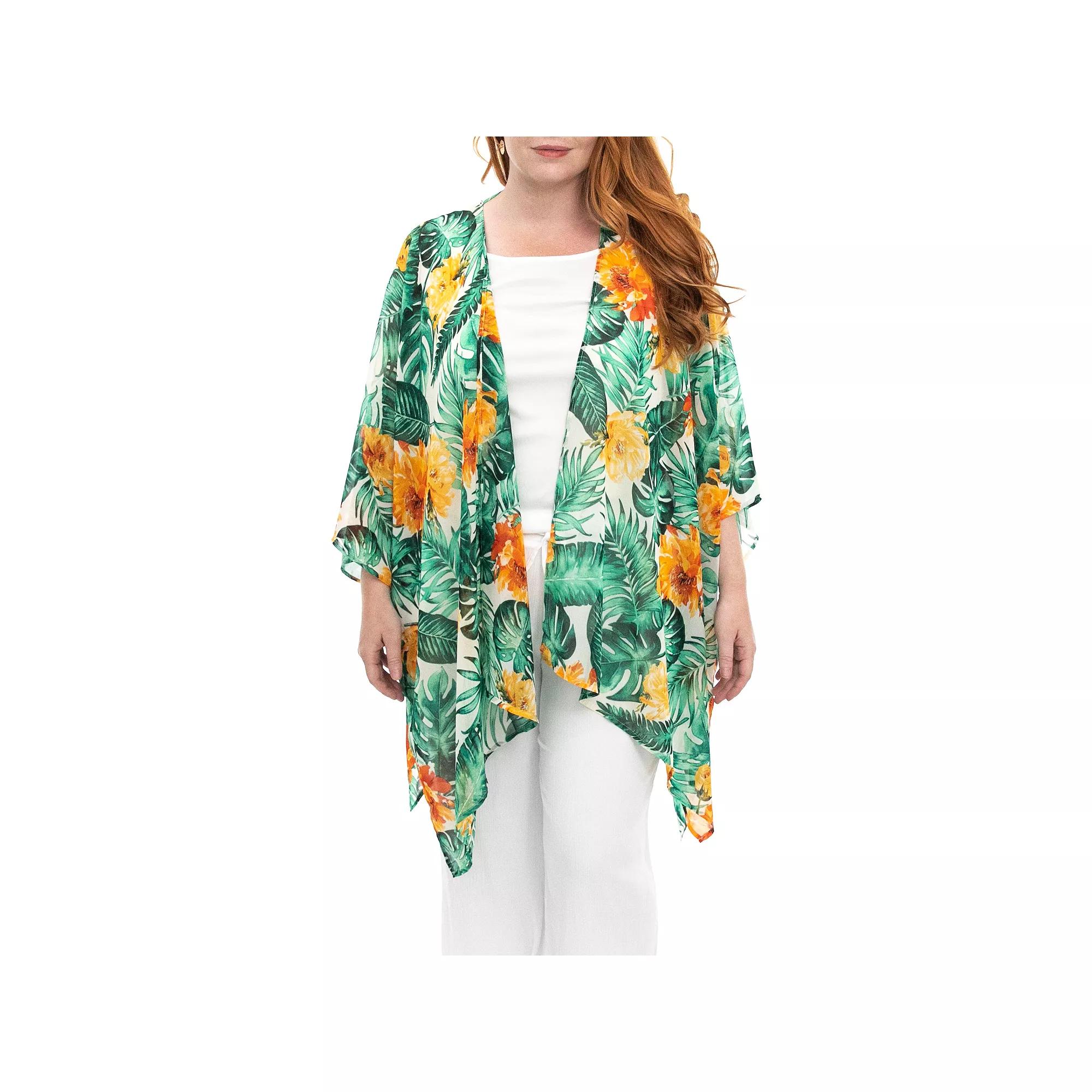 Women's Nina Leonard Floral Open-Front Kimono, Ivory Team Product Image