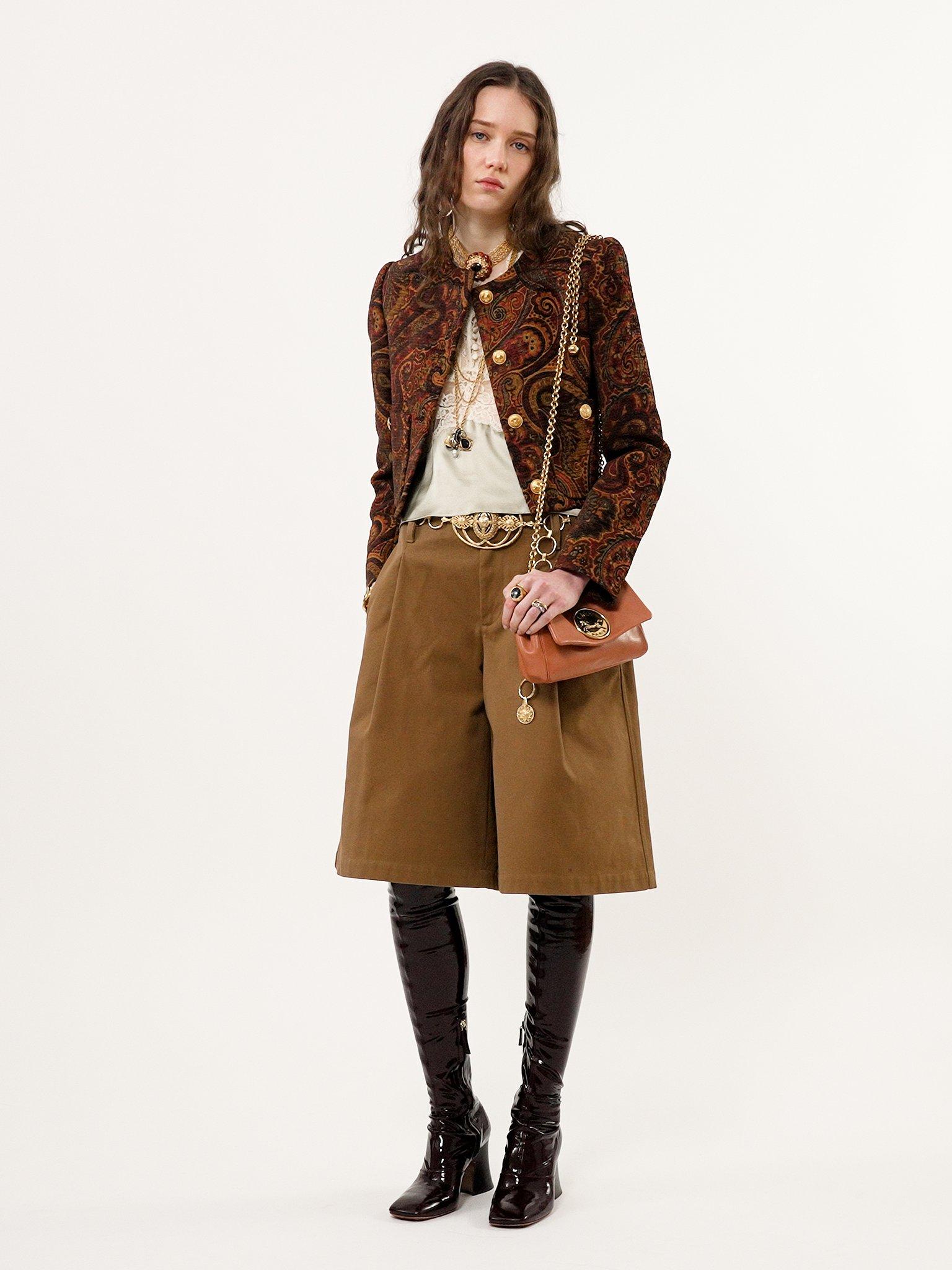 High-rise wide-leg bermuda shorts in cotton Product Image