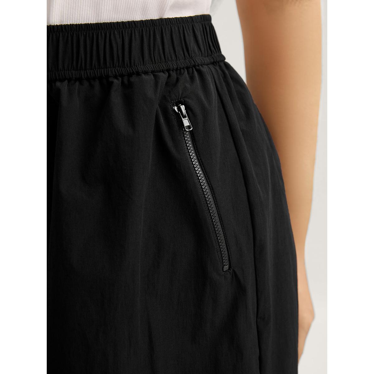 Plus Size Solid Zipper Pockets Wide-Leg Shorts Women Black Casual Wide Leg Everyday-Casual Shorts BloomChic 14-16/1X Product Image