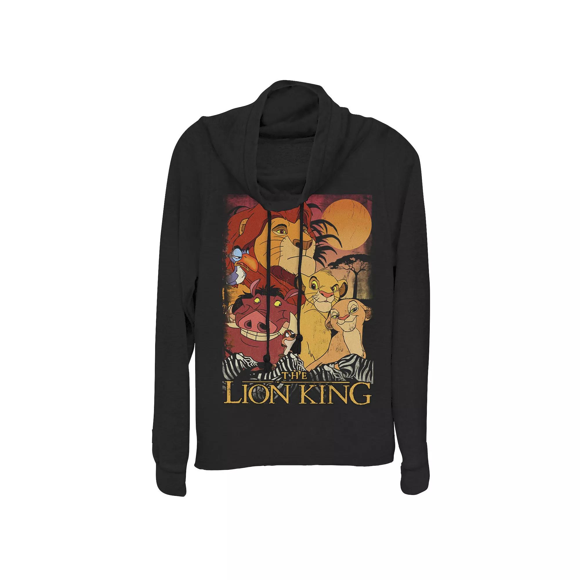 Disney's Lion King Juniors' Happy Group Sunset Cowlneck Graphic Lightweight Long Sleeve, Girl's,  Product Image