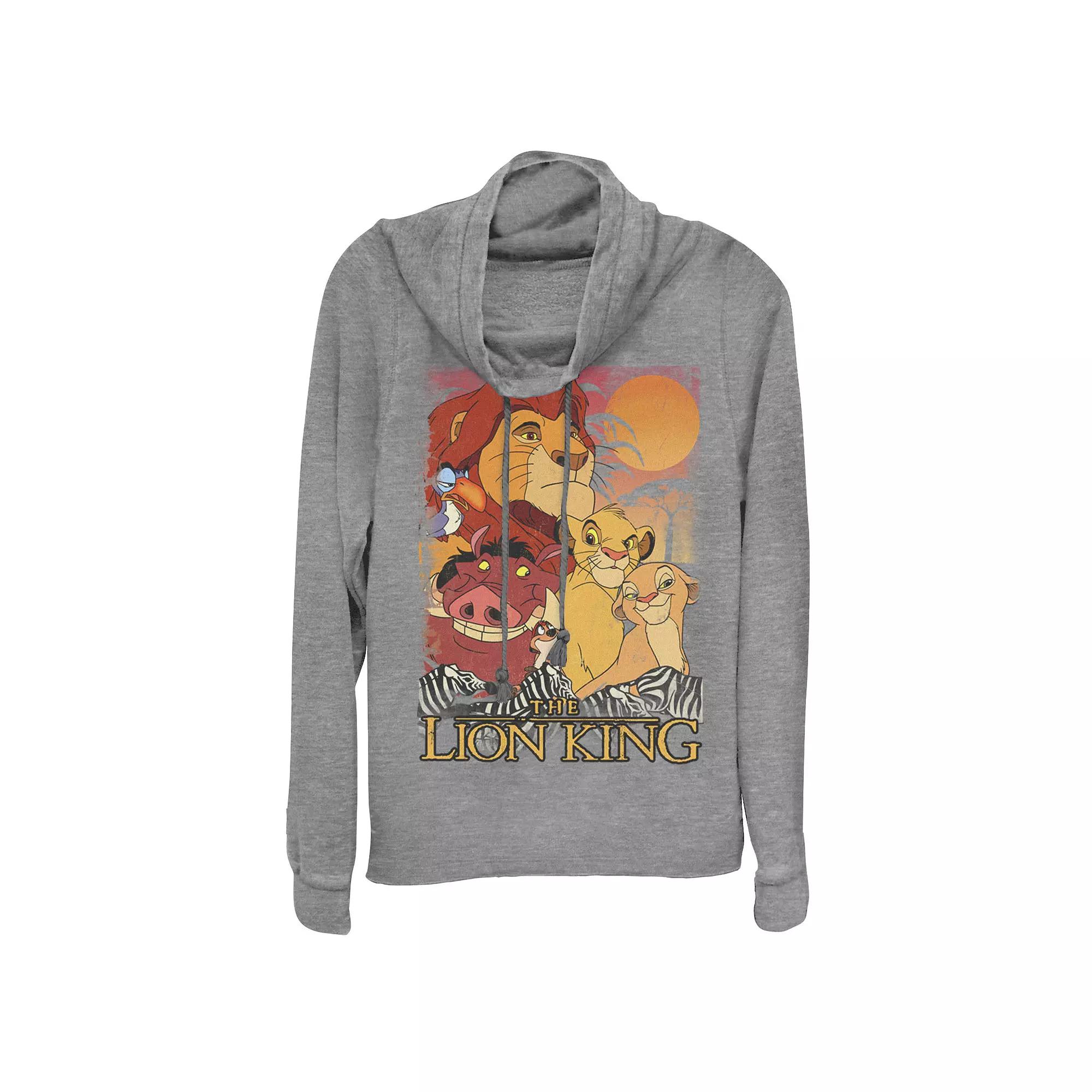 Disney's Lion King Juniors' Happy Group Sunset Cowlneck Graphic Lightweight Long Sleeve, Girl's,  Product Image