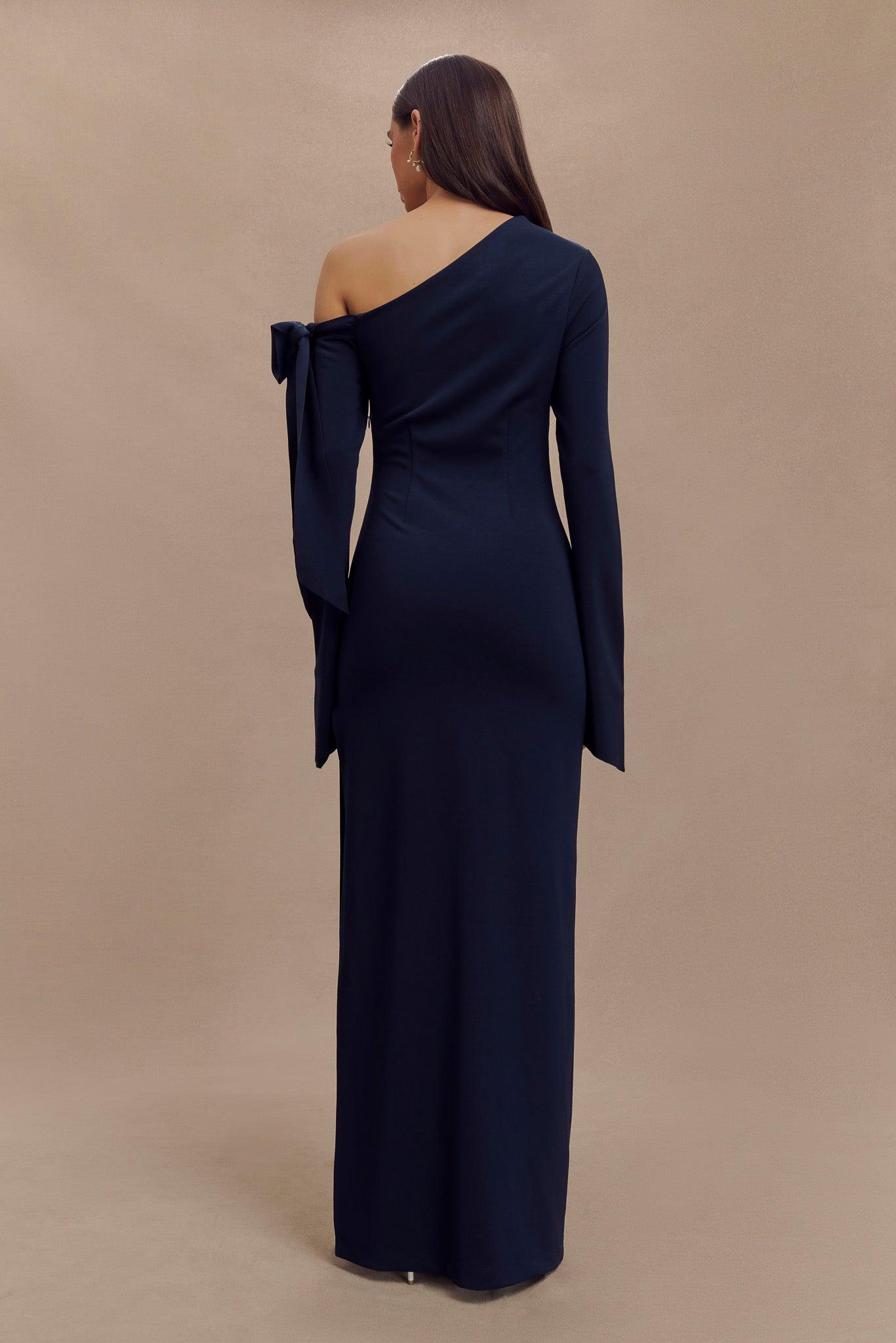 Nicola One Shoulder Crepe Maxi Dress - Dark Navy Product Image