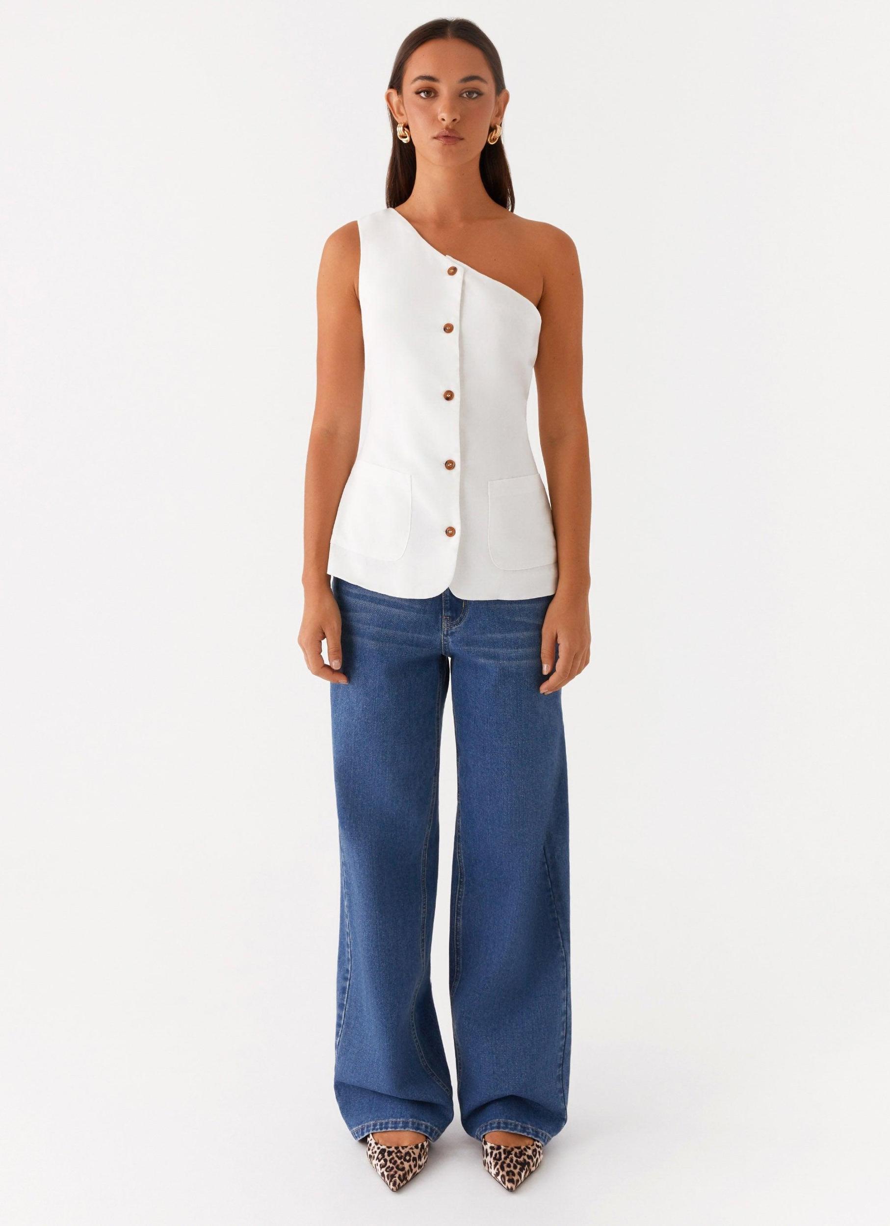 Jordy Linen Pocket Vest - White Product Image