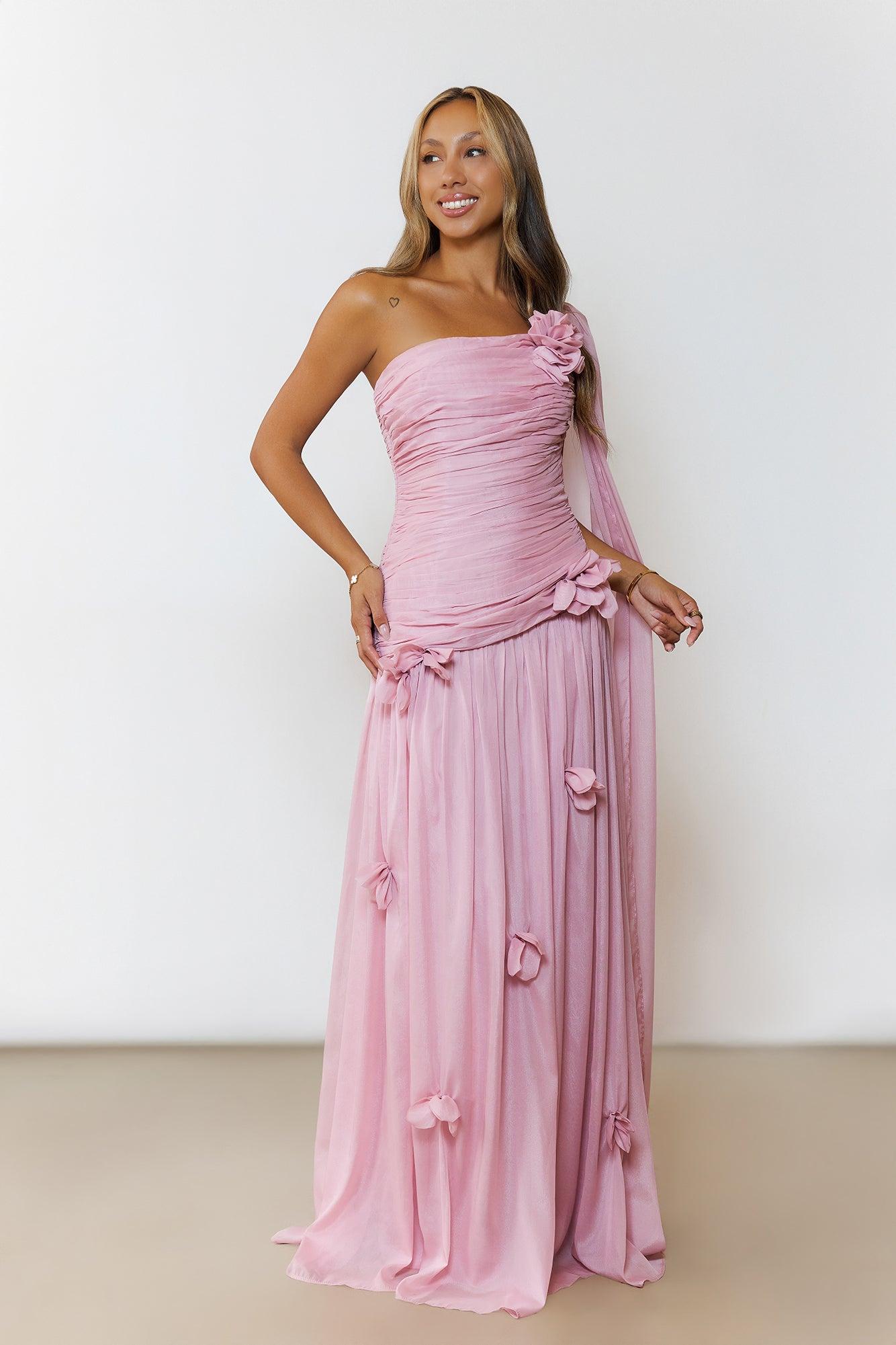 Silver Breeze One Shoulder Maxi Dress Pink Product Image