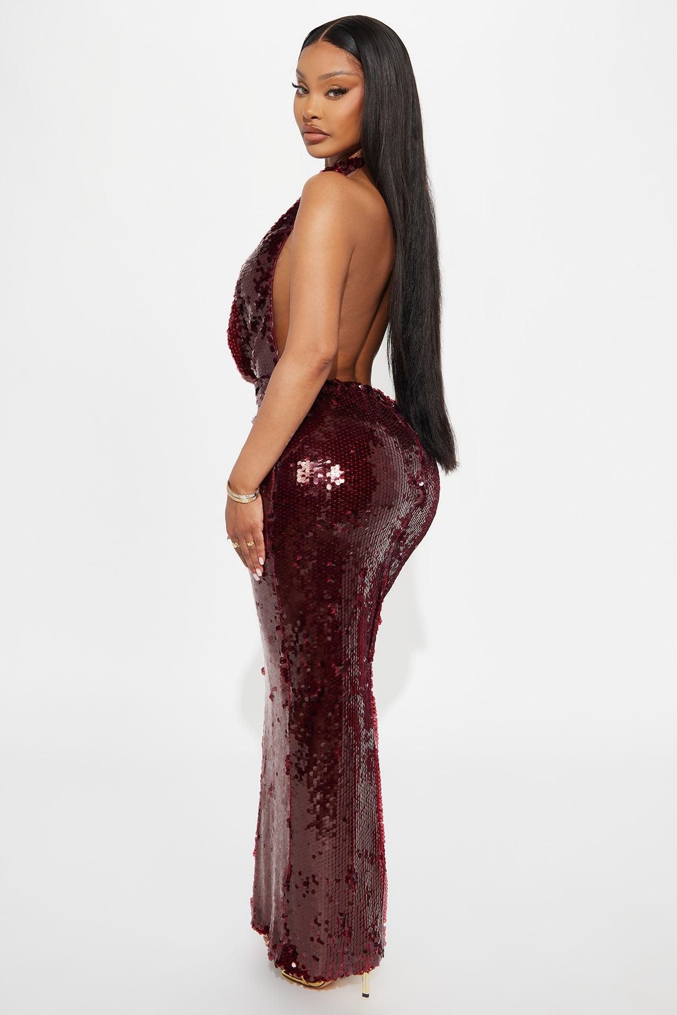 Celestial Sequin Gown  - Burgundy Female Product Image