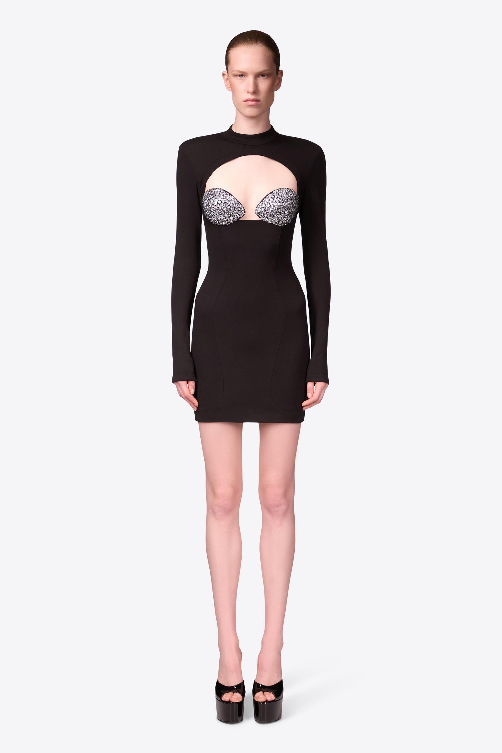 Crystal Embellished Bustier Cup Long Sleeve Dress Product Image