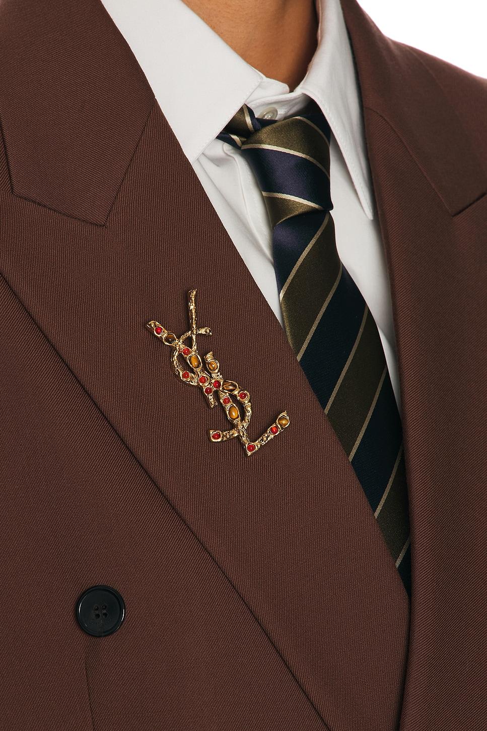 SAINT LAURENT Embellished Cassandre Brooch In Gold Product Image