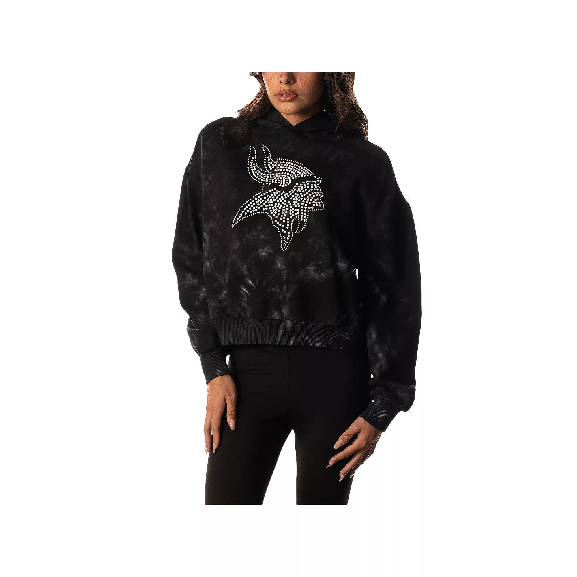 Women's The Wild Collective  Black Minnesota Vikings Tie-Dye Cropped Pullover Hoodie, Size: Small Product Image