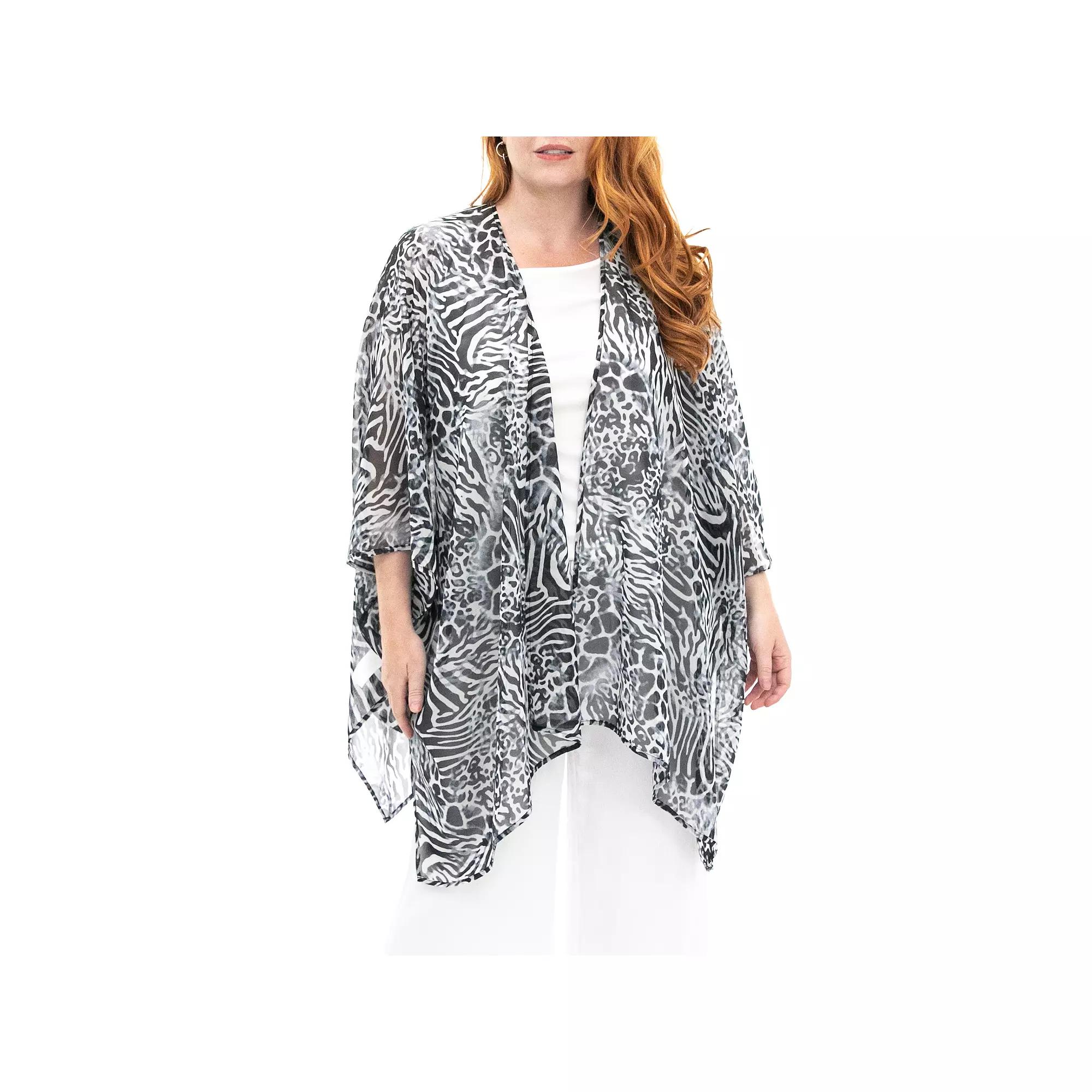 Women's Nina Leonard Floral Open-Front Kimono, Light Blue Team 1 Product Image