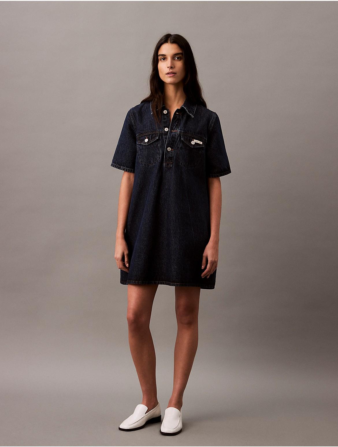 Calvin Klein Womens Relaxed Denim Mini Shirt Dress - Blue Product Image