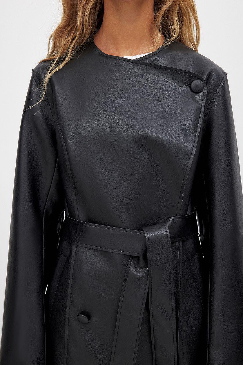 Marked Waist Pu Coat Product Image
