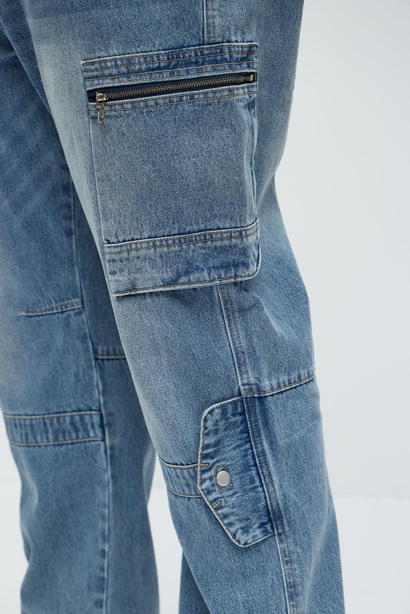 Already Over It Straight Cargo Jeans - Medium Blue Wash Product Image