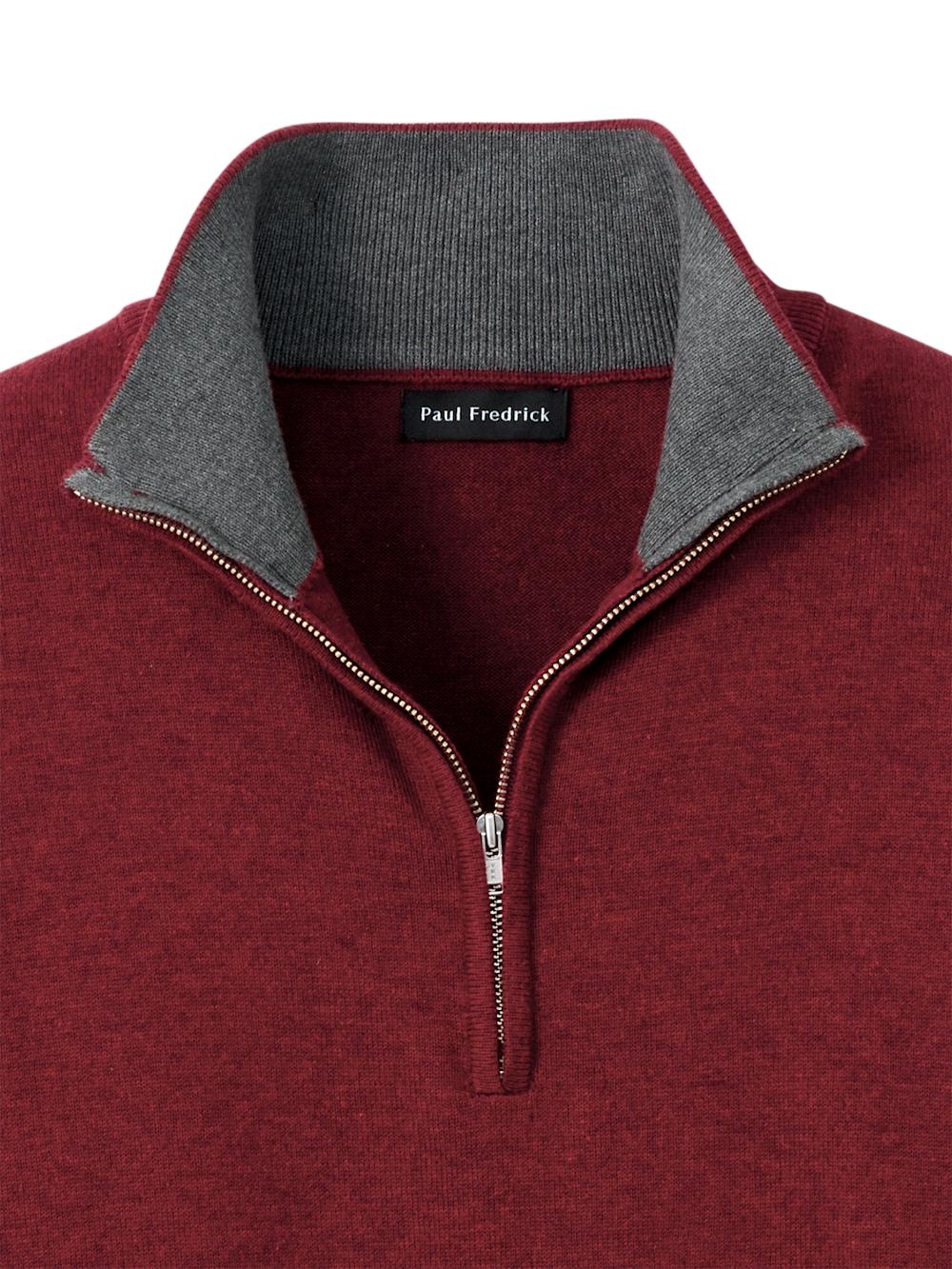 Supima Cotton Quarter Zip Mock Neck Sweater - Burgundy Product Image