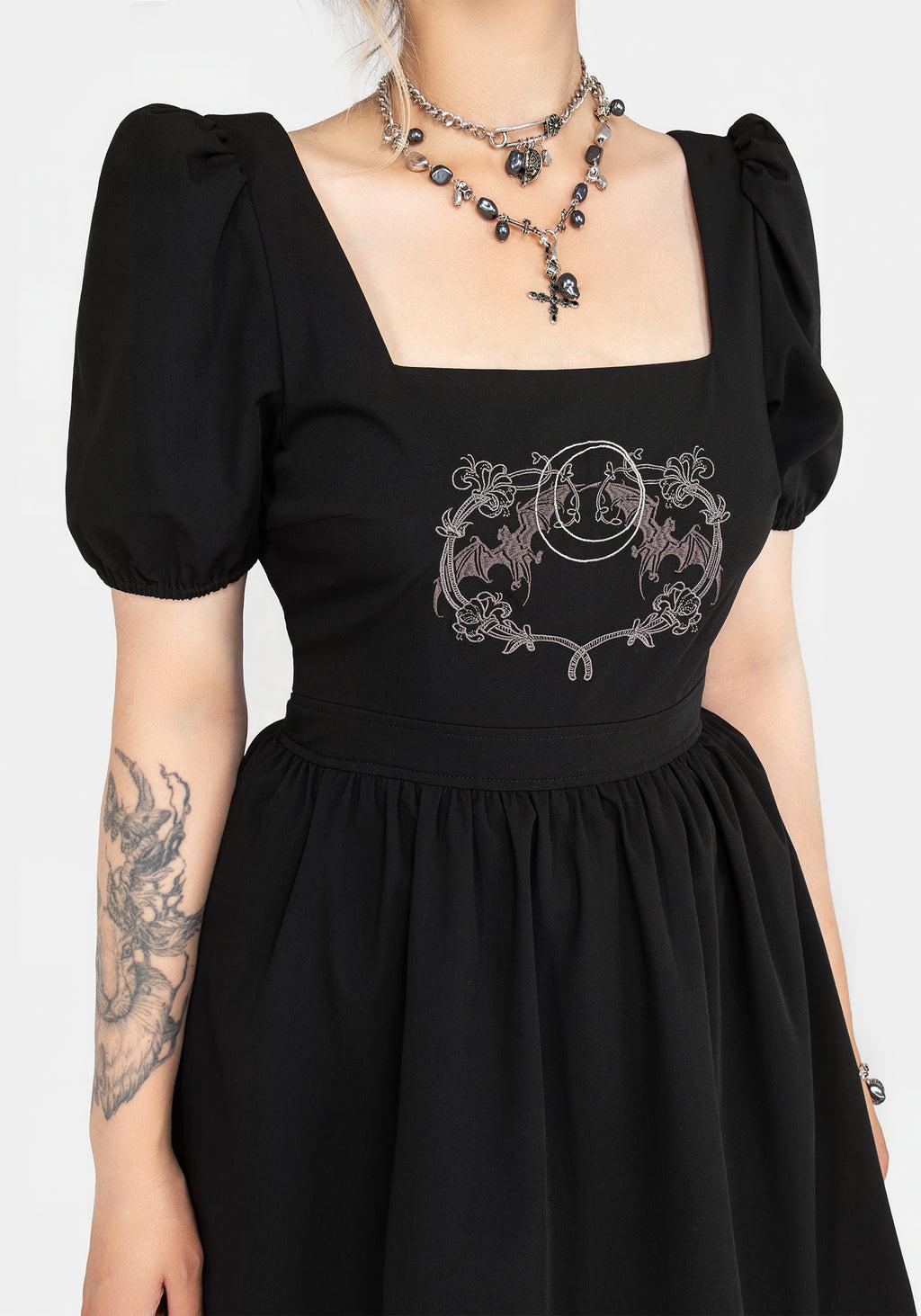 Vampyrum Bat Embroidered Puff Sleeve Mini Dress Product Image