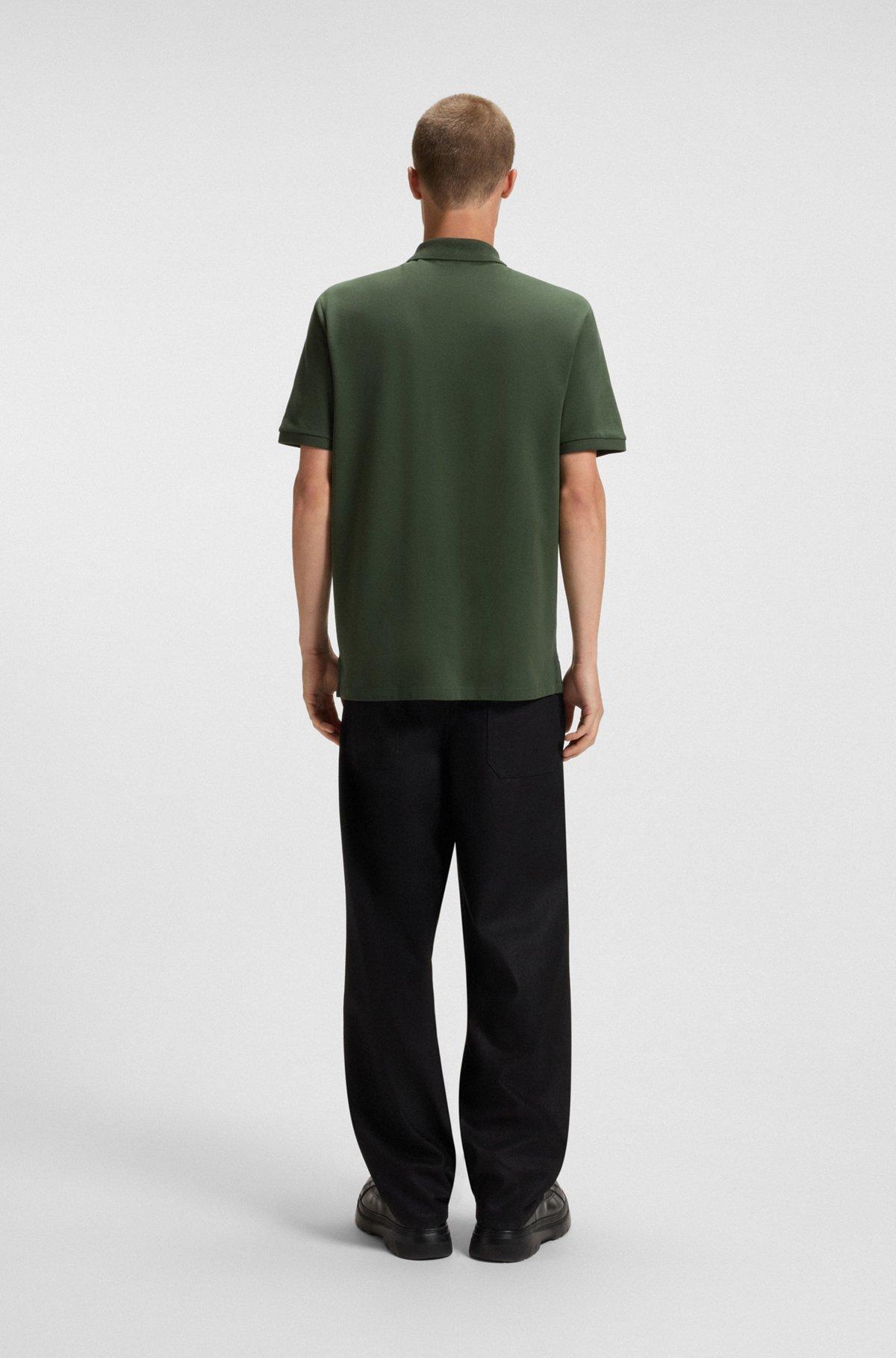 HUGO - Cotton-piqué polo shirt with all-over print - Dark Green Product Image