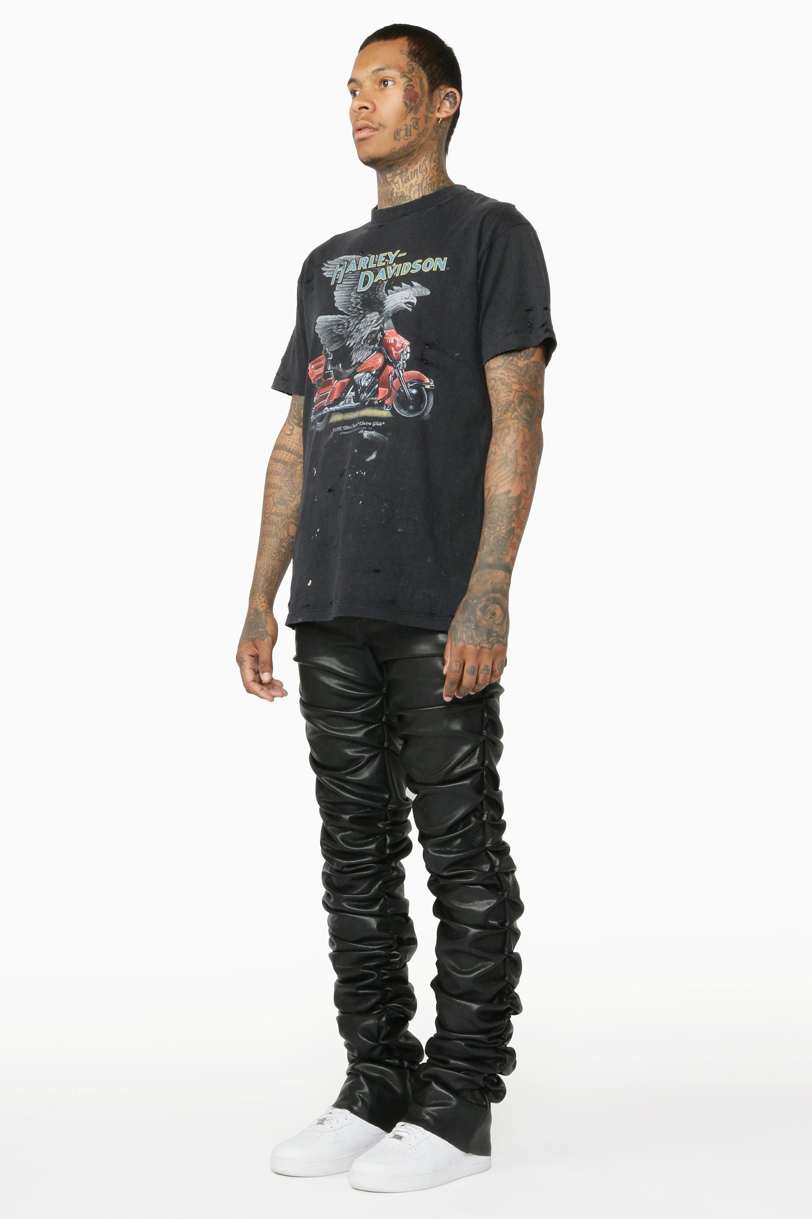 Huck Black Faux Leather Stacked Jean Male Product Image