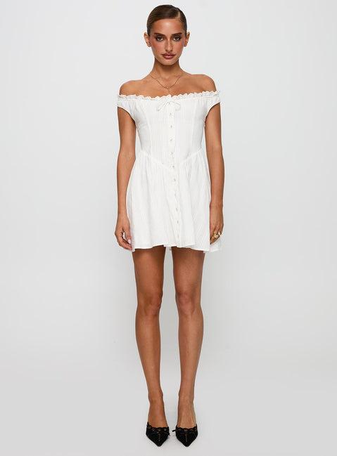 White Horse Off The Shoulder Mini Dress White Product Image