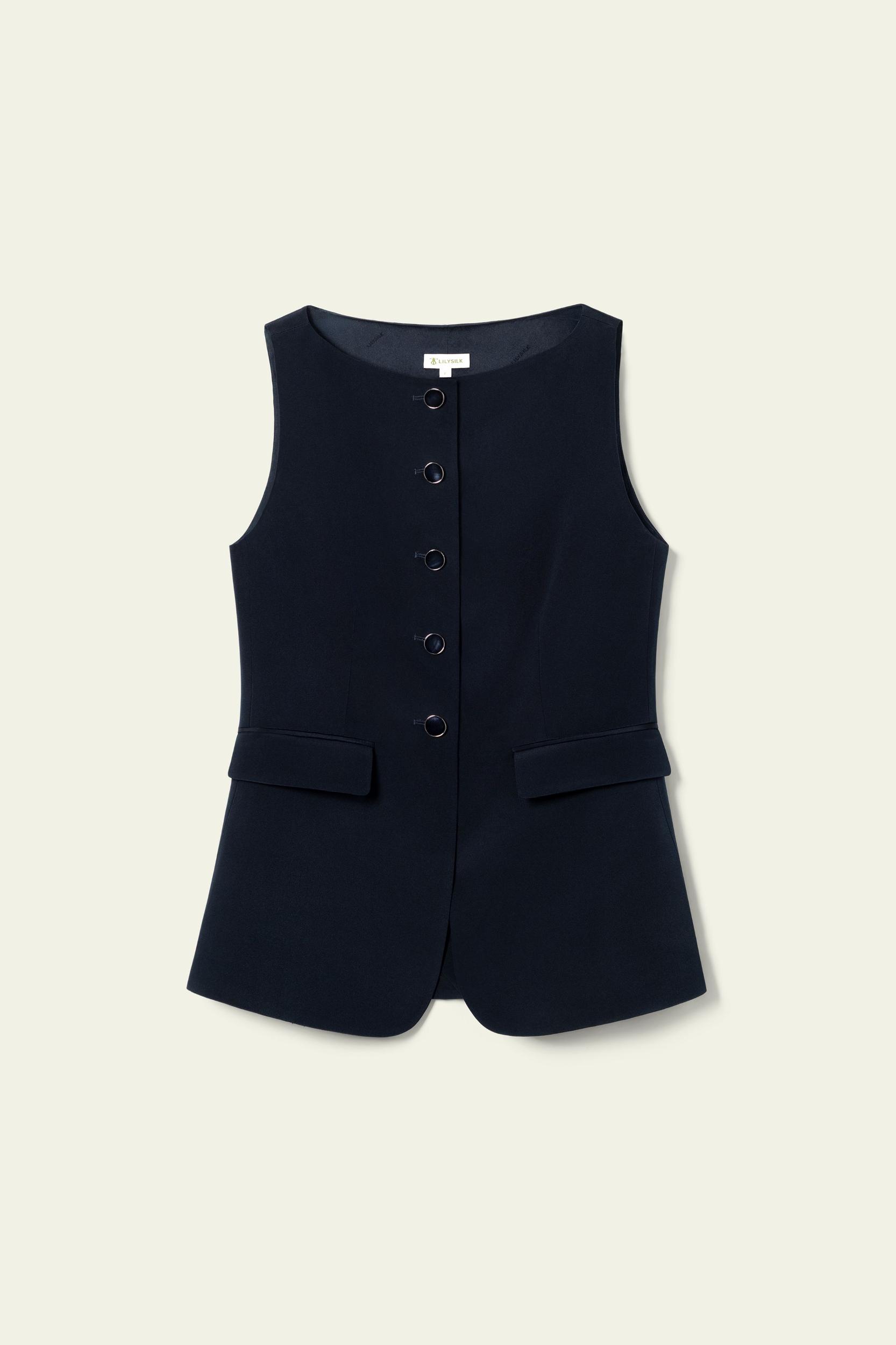 LILYSILK Womens Silk Vest - Midnight Blue 100% Grade 6A Silk - Chic Front Slit Tops 2 Product Image