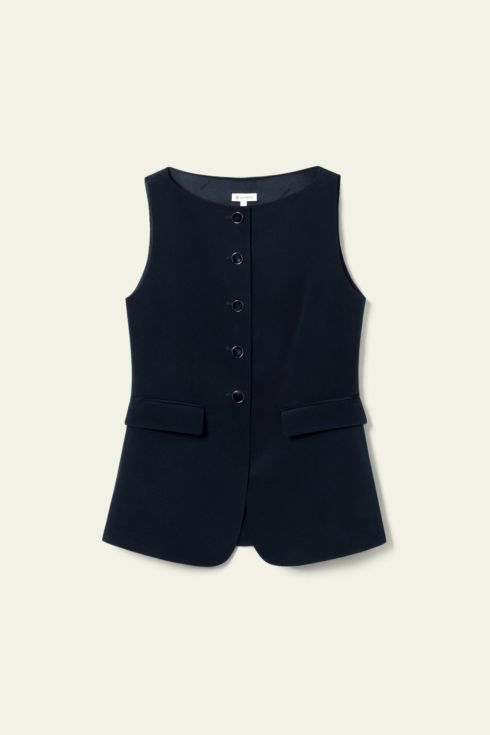 LILYSILK Womens Silk Vest - Midnight Blue 100% Grade 6A Silk - Chic Front Slit Tops 2 Product Image