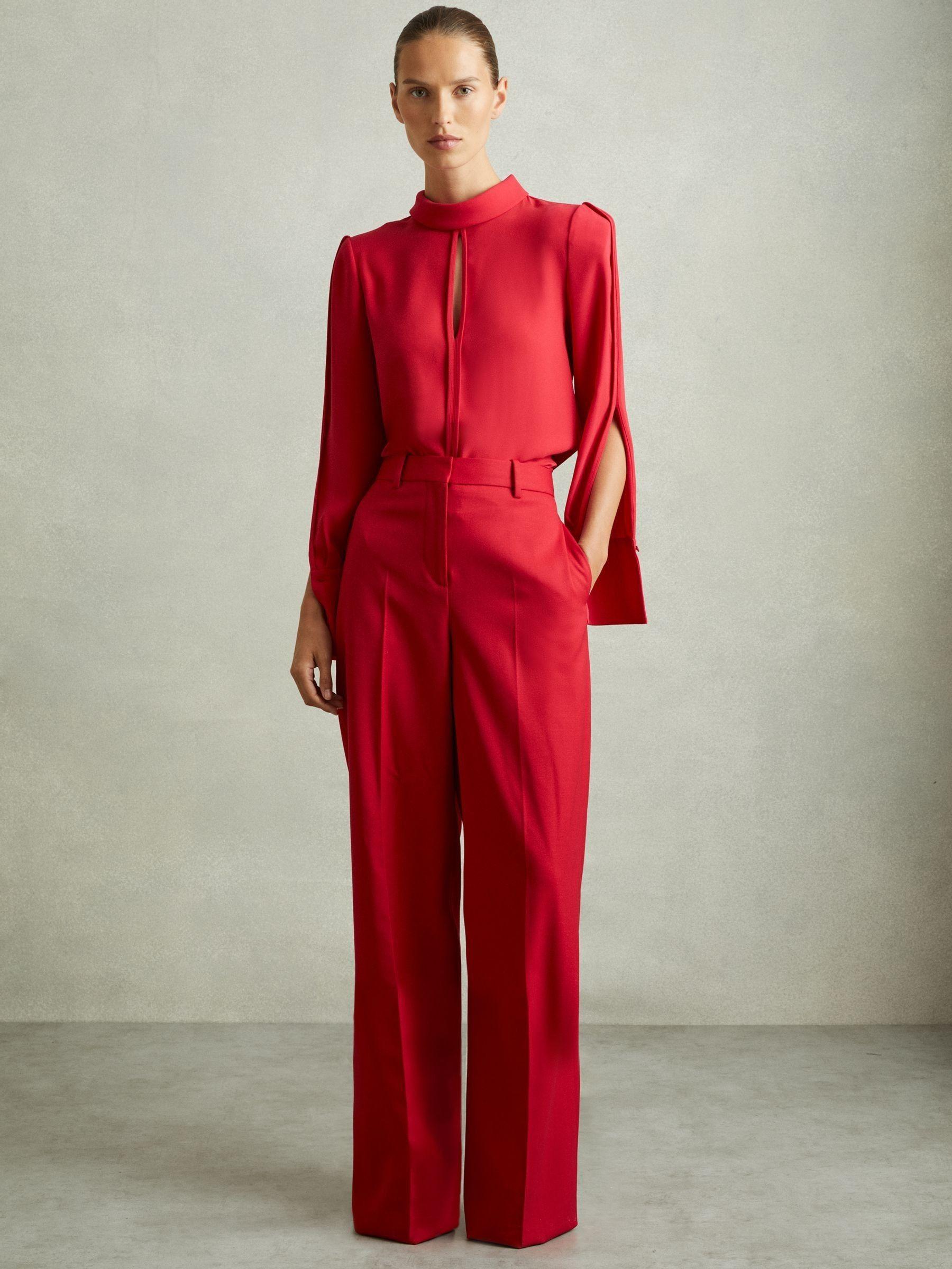 Wool Blend Wide Leg Tux Trousers in Red Product Image