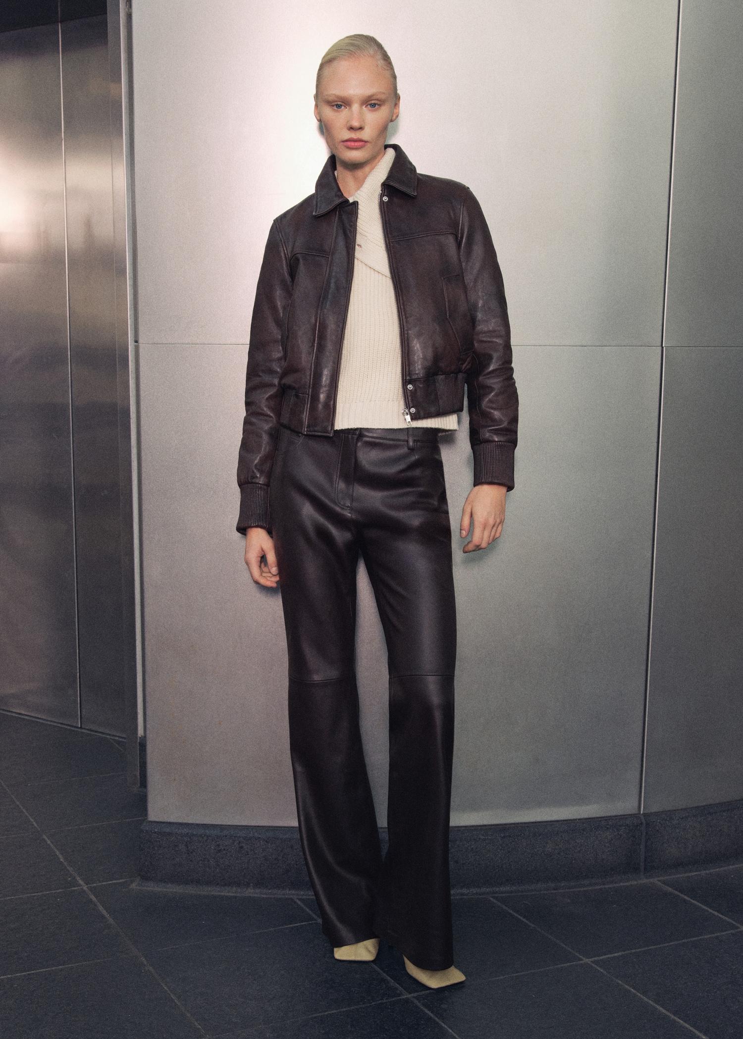 Leather bomber jacket - Women | MANGO USA Product Image