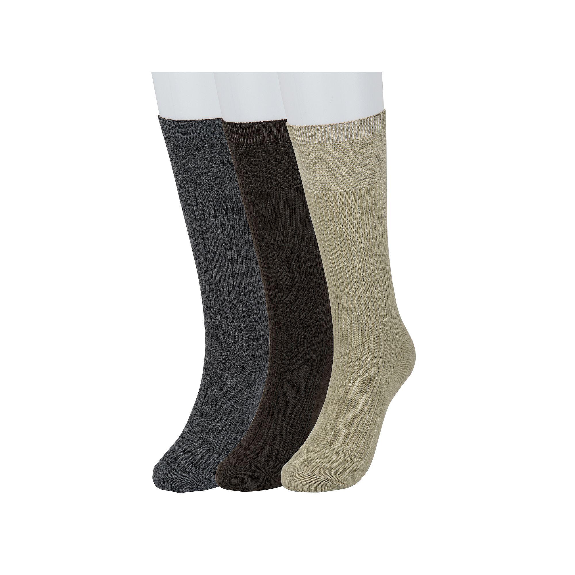 Men's Sonoma Goods For Life® 3-pack Ribbed Dress Socks, Size: 7-12, Khaki Brown Gray Product Image