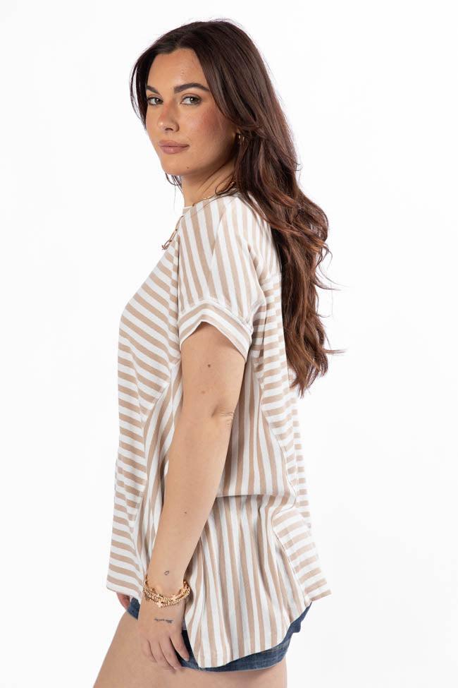 Had It All Beige and Ivory Oversized Stripe Tee Product Image