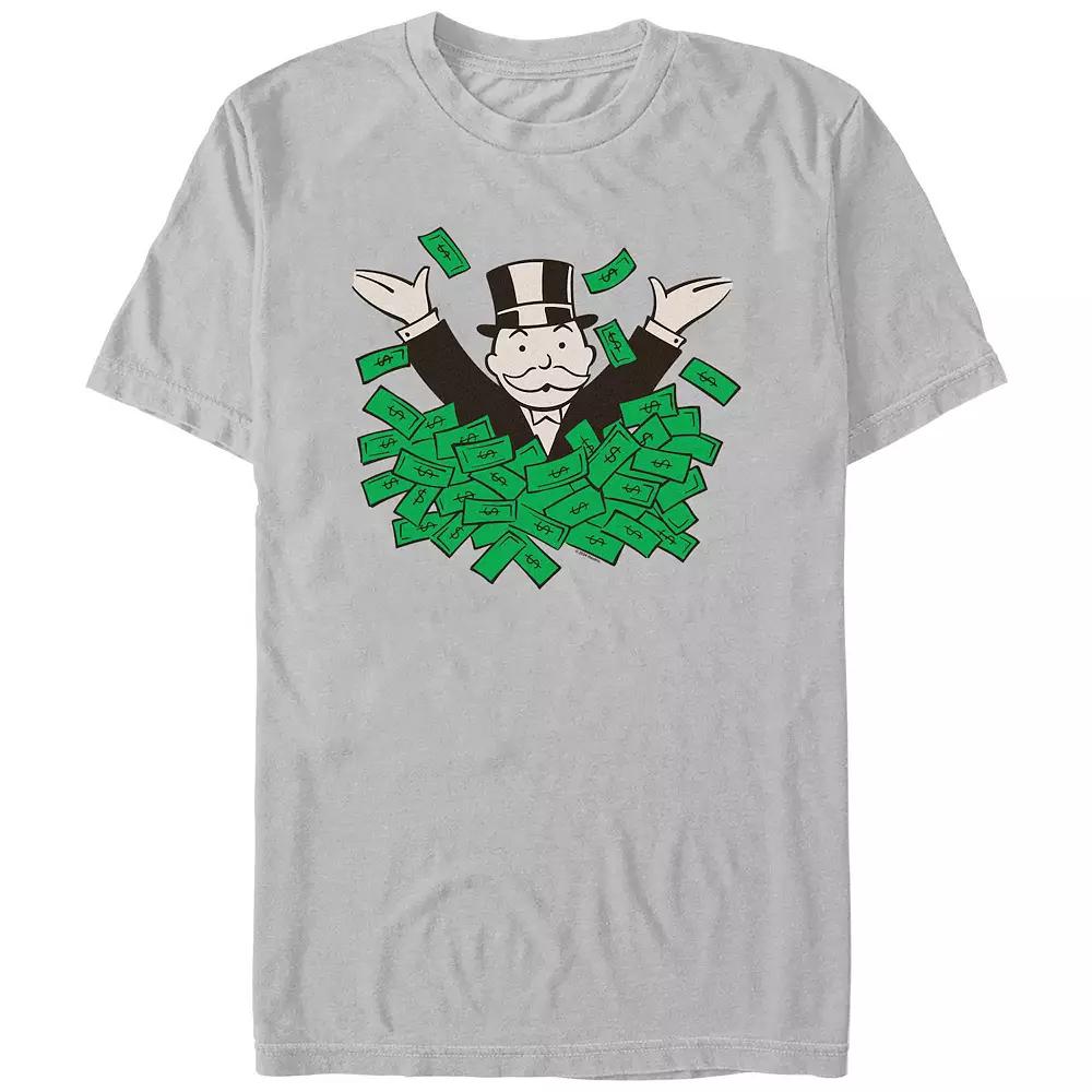 Men's Monopoly Mr. Monopoly In Money Pile Graphic Tee, Size: XL, Silver Product Image