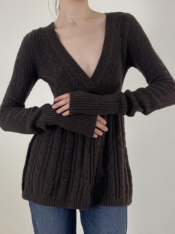 Retro V Neck Long Sleeve Knits Product Image