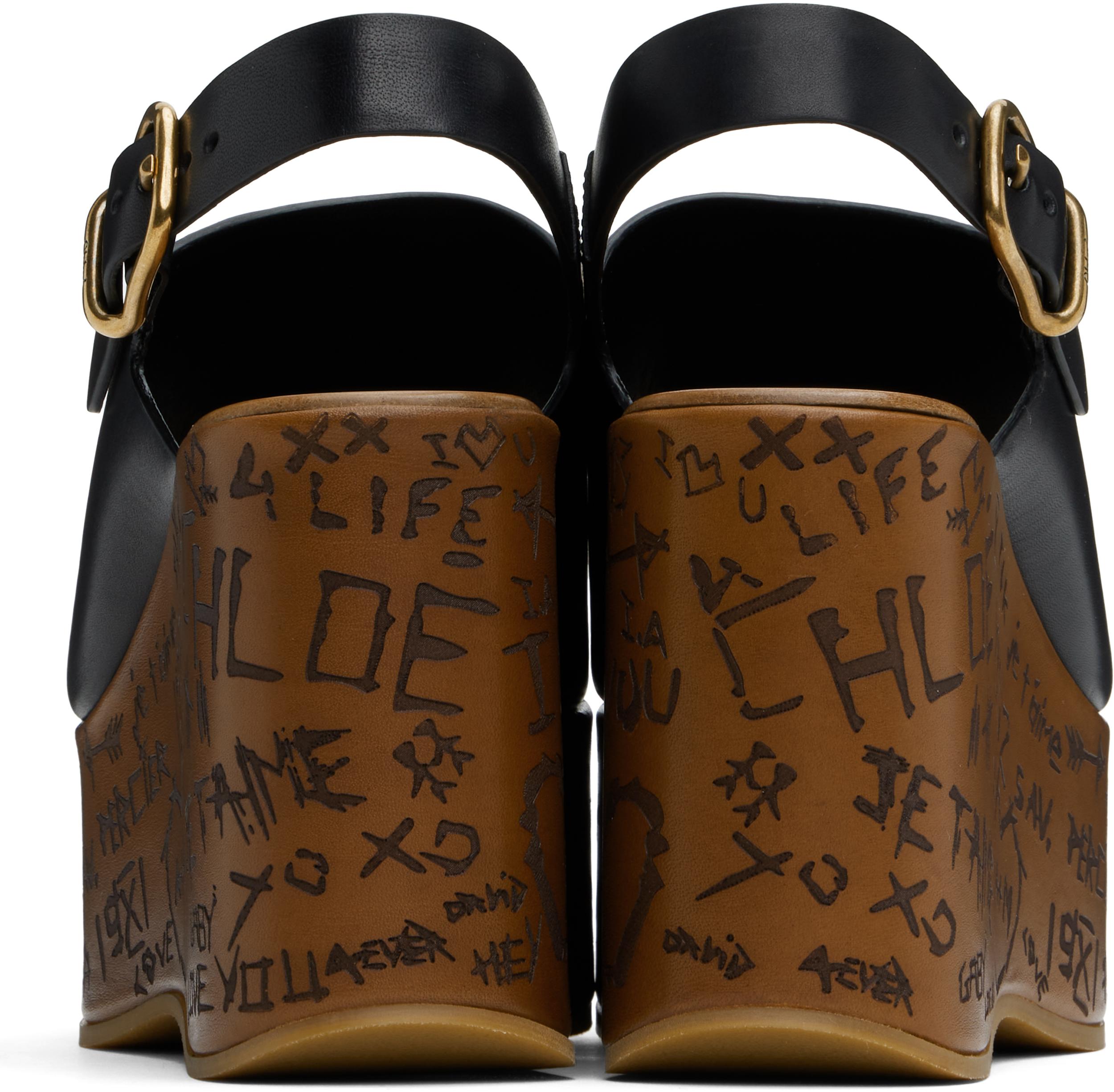 CHLOÉ Maxime Leather Slingback Platform Wedge Sandals In Black Product Image
