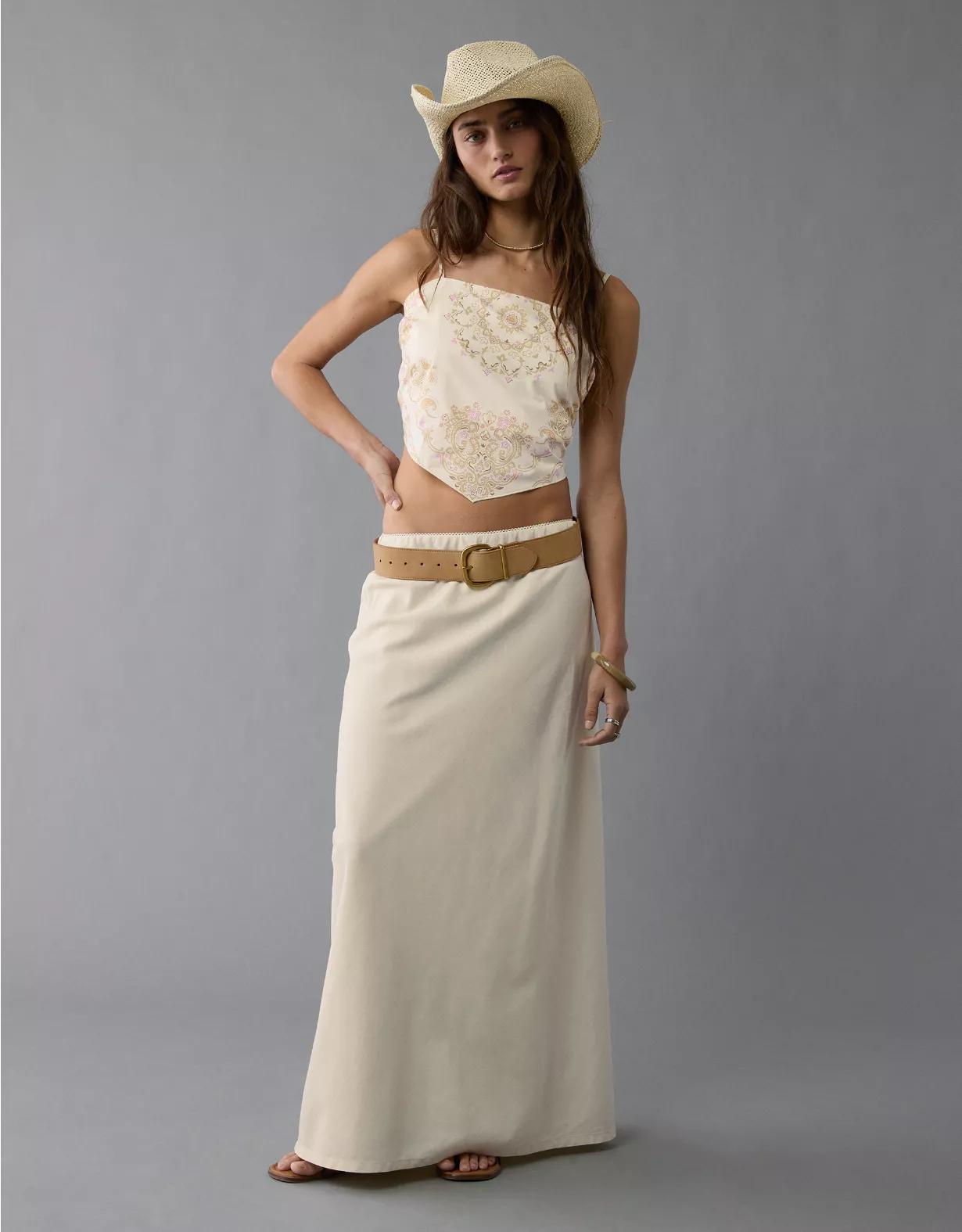 AE High-Waisted Linen-Blend Maxi Skirt Product Image