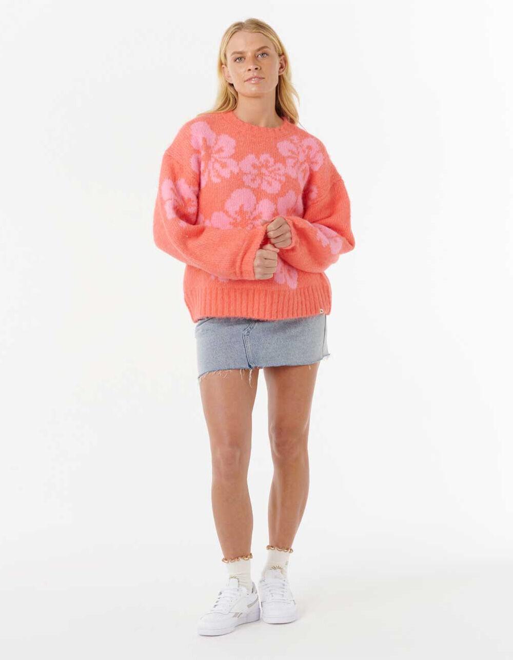 RIP CURL Hibiscus Heat Womens Jacquard Crewneck Sweater - PINK Product Image