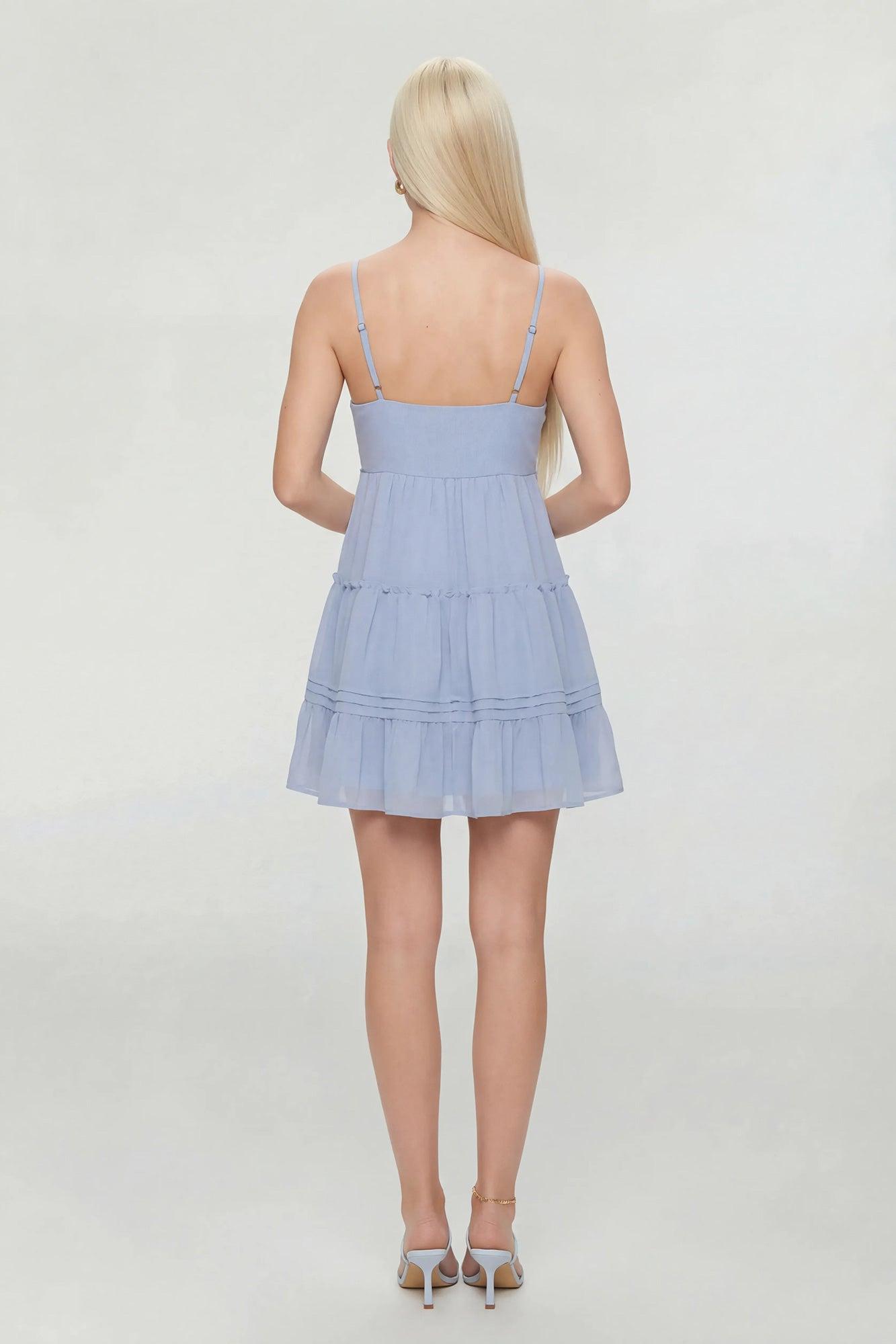 Floral Embroidered V-Neck Tiered Mini Dress Female Product Image
