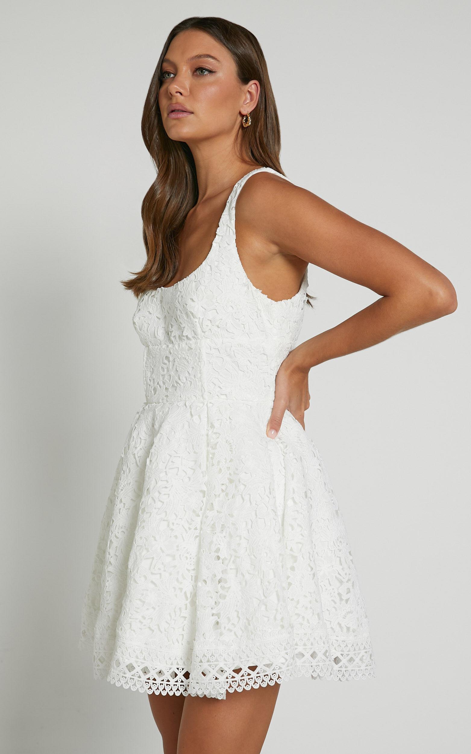 Lilia Mini Dress - Corset Scoop Neck Fit And Flare Dress in White Product Image
