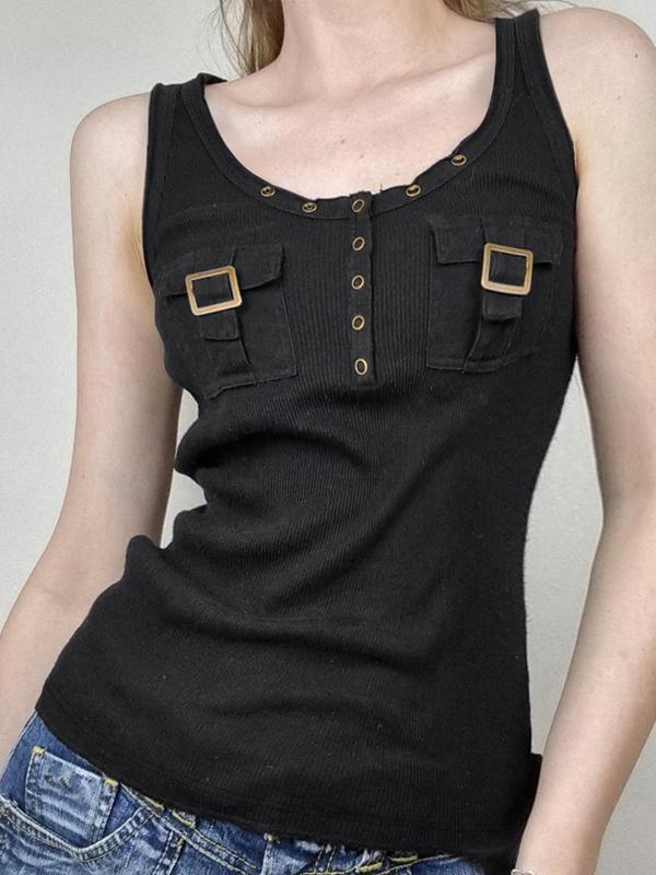 Workwear-Style Elastic Sleeveless Vest Product Image