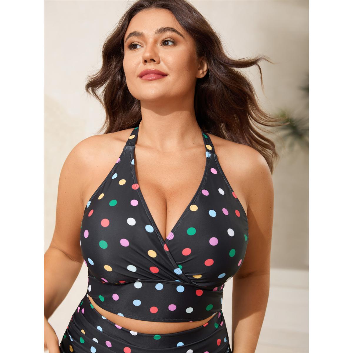 Plus Size Pattern Print Cross-Straps Swim Top Women's Swimwear Midnight Resort High stretch Skinny Overlap Collar Curve Swim Tops BloomChic 22-24/3X Product Image