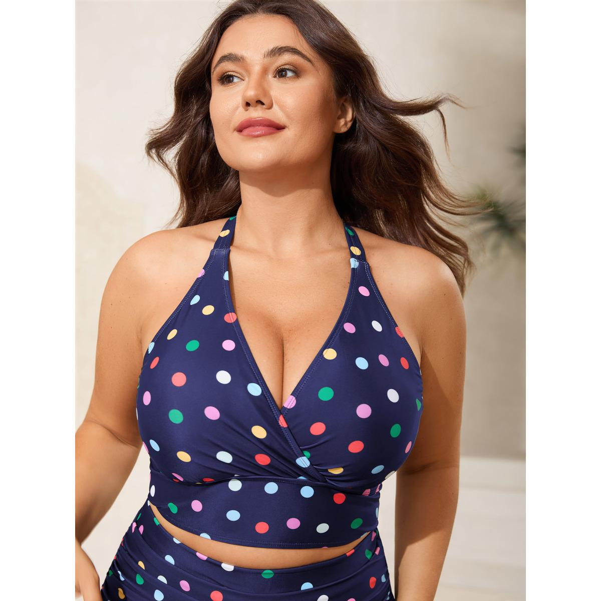 Plus Size Pattern Print Cross-Straps Swim Top Women's Swimwear Midnight Resort High stretch Skinny Overlap Collar Curve Swim Tops BloomChic 22-24/3X Product Image