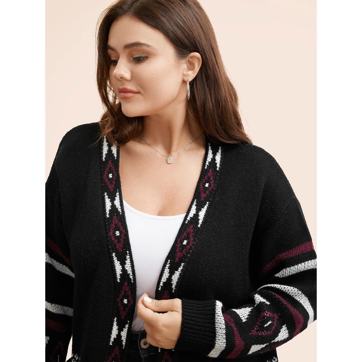 Plus Size Bandana Drop Shoulder Pocket Cardigan Black Women Casual Loose Long Sleeve Everyday Cardigans BloomChic 14-16/1X Product Image