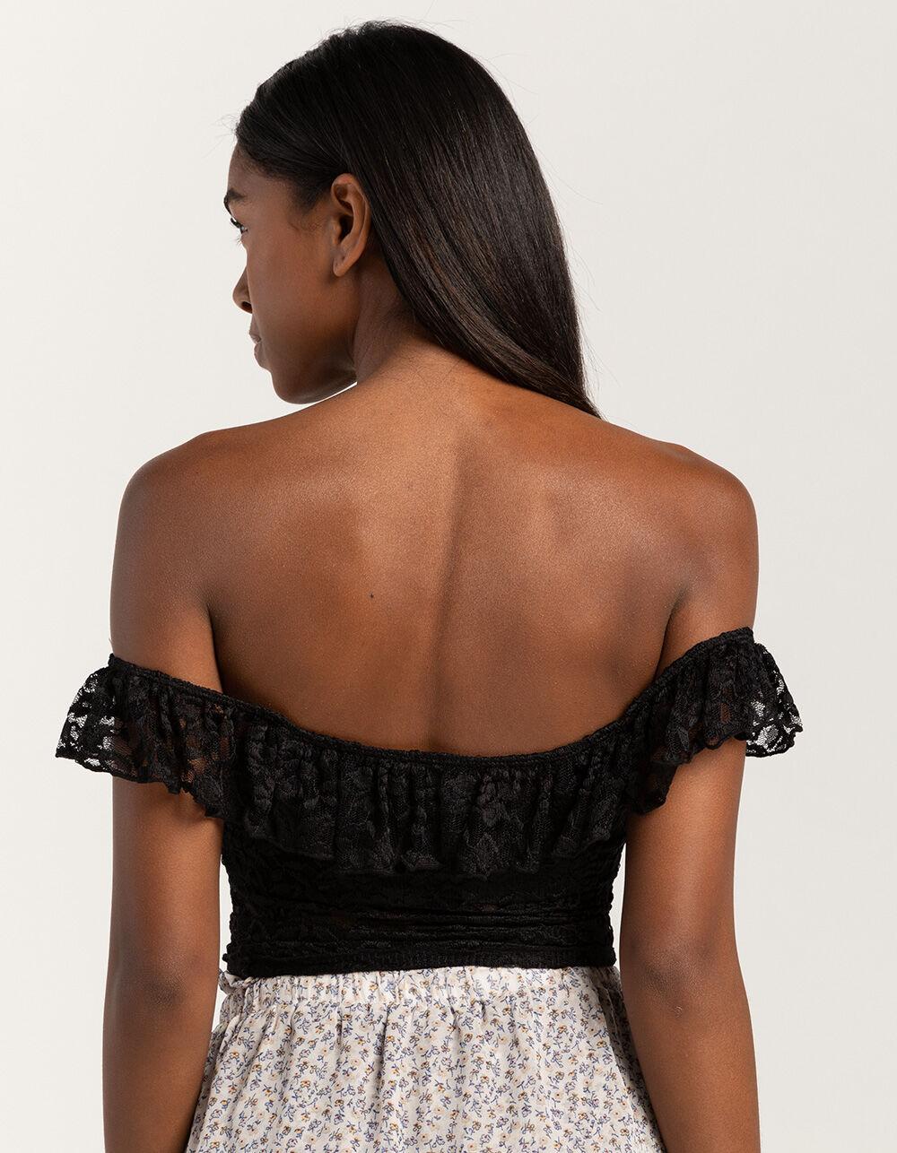 WEST OF MELROSE Lace Ruffle Womens Top - BLACK Product Image