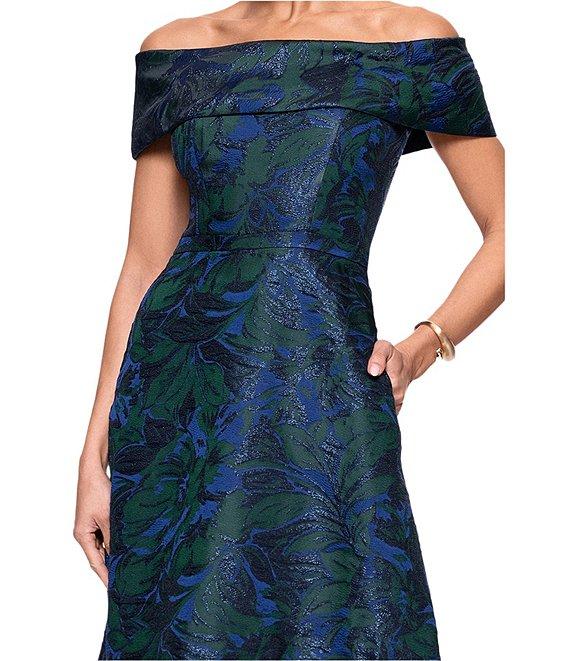 Xscape Off-the-Shoulder Jacquard Ball Gown Product Image