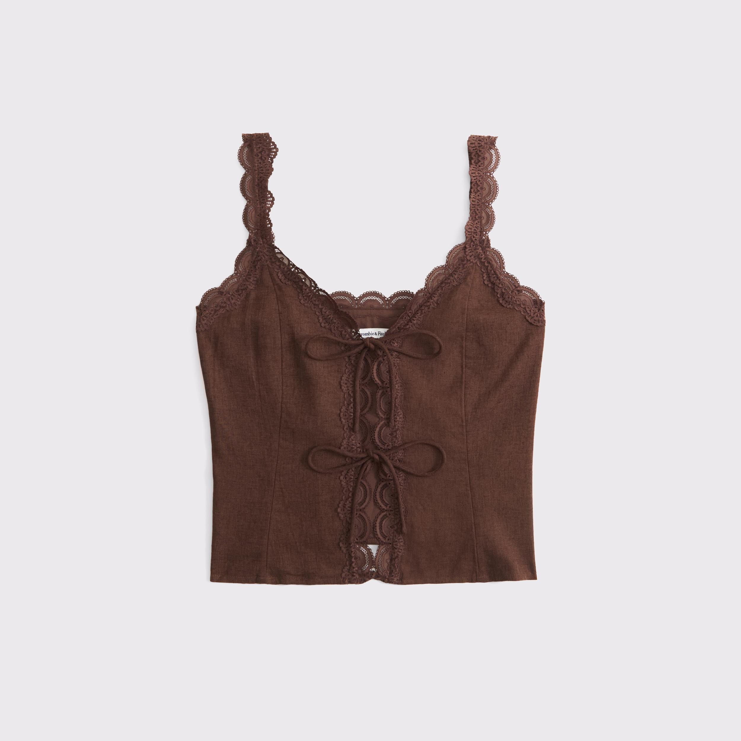 Lace-Trim Tie-Front Peplum Top Product Image