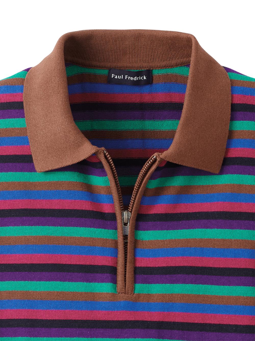 Cotton Quarter Zip Polo - Multi Product Image