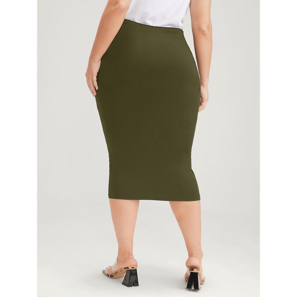 Plus Size Plain Modal High Waist Skirt Women ArmyGreen Office Plain Bodycon High stretch Office Skirts BloomChic 18-20/2X Product Image