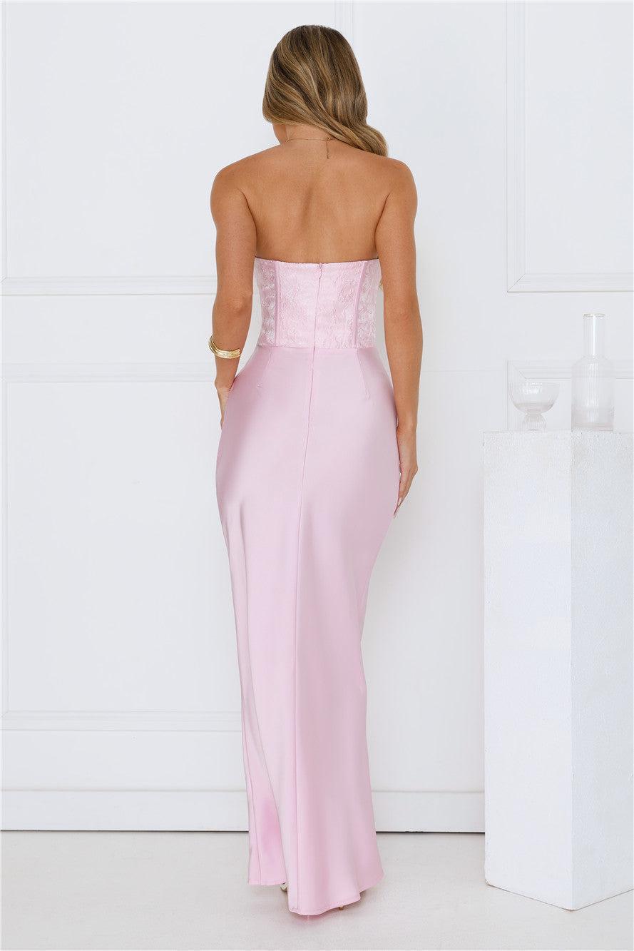 Dressed To Dazzle Strapless Satin Maxi Dress Pink Product Image