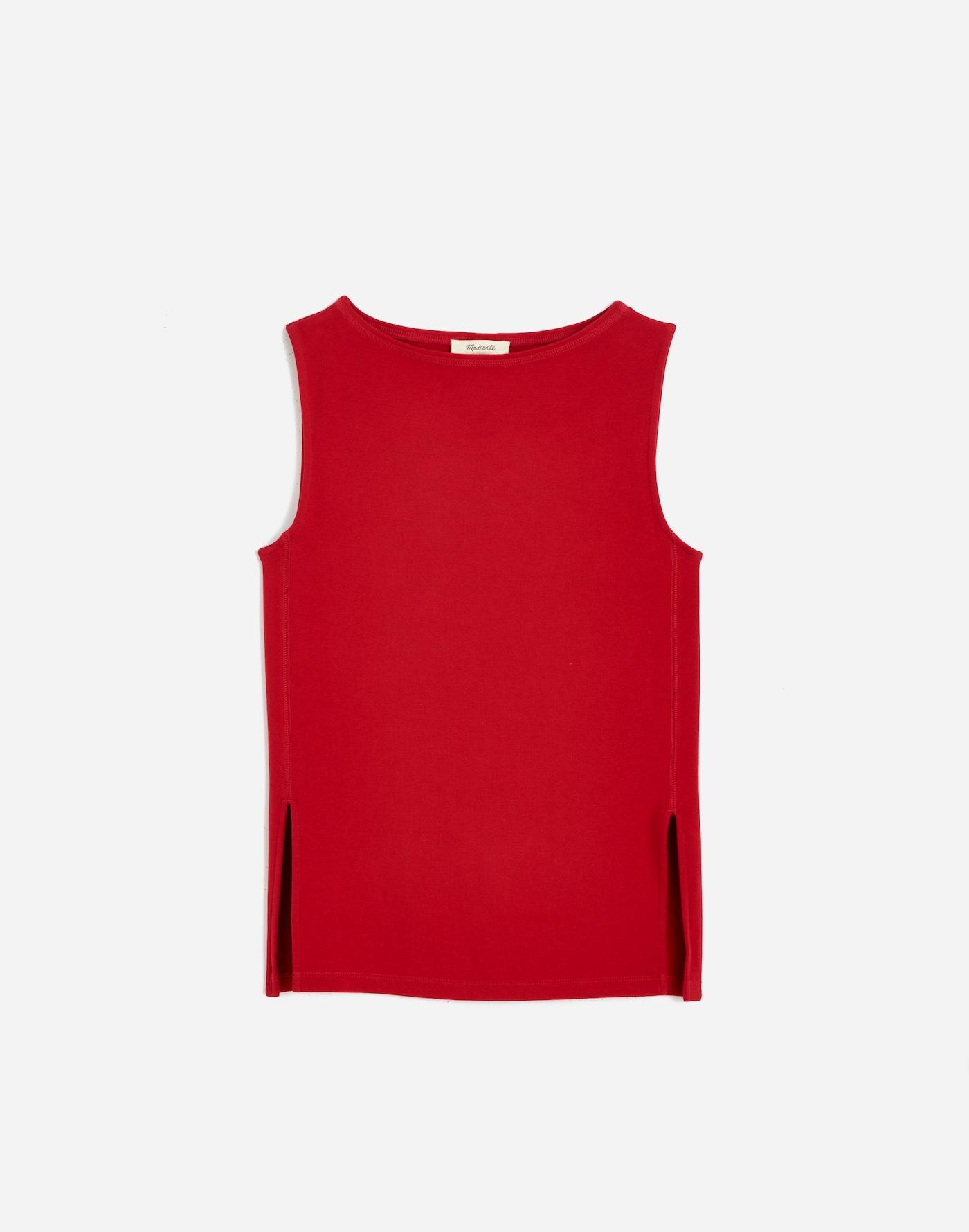 Sleeveless Boatneck Side Slit Tee Product Image