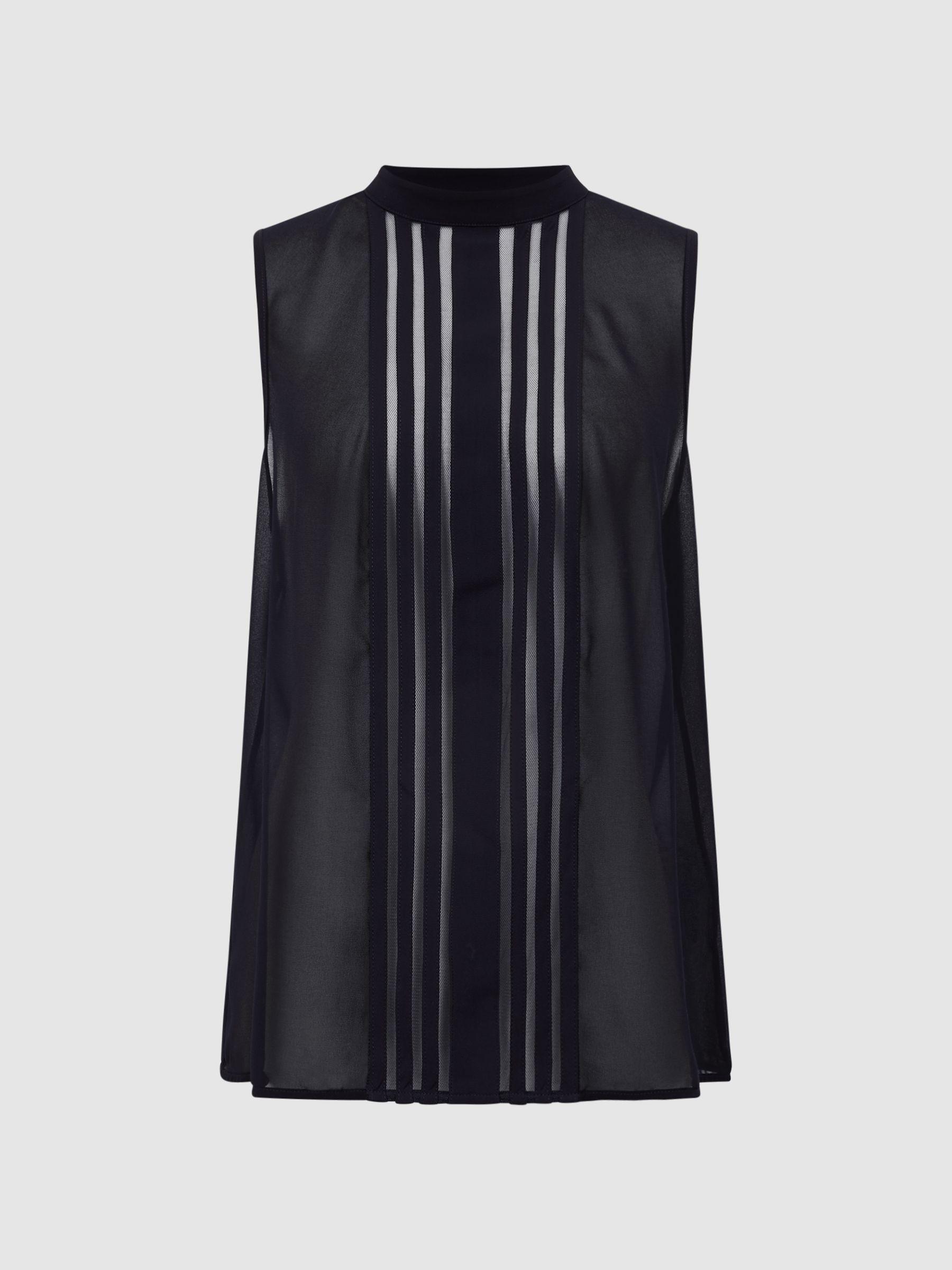 Sheer Striped Sleeveless Blouse in Navy Product Image