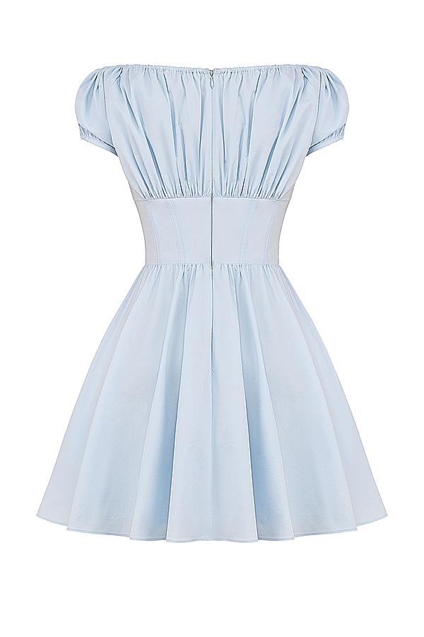 Nala  soft blue cotton gathered mini dress Product Image