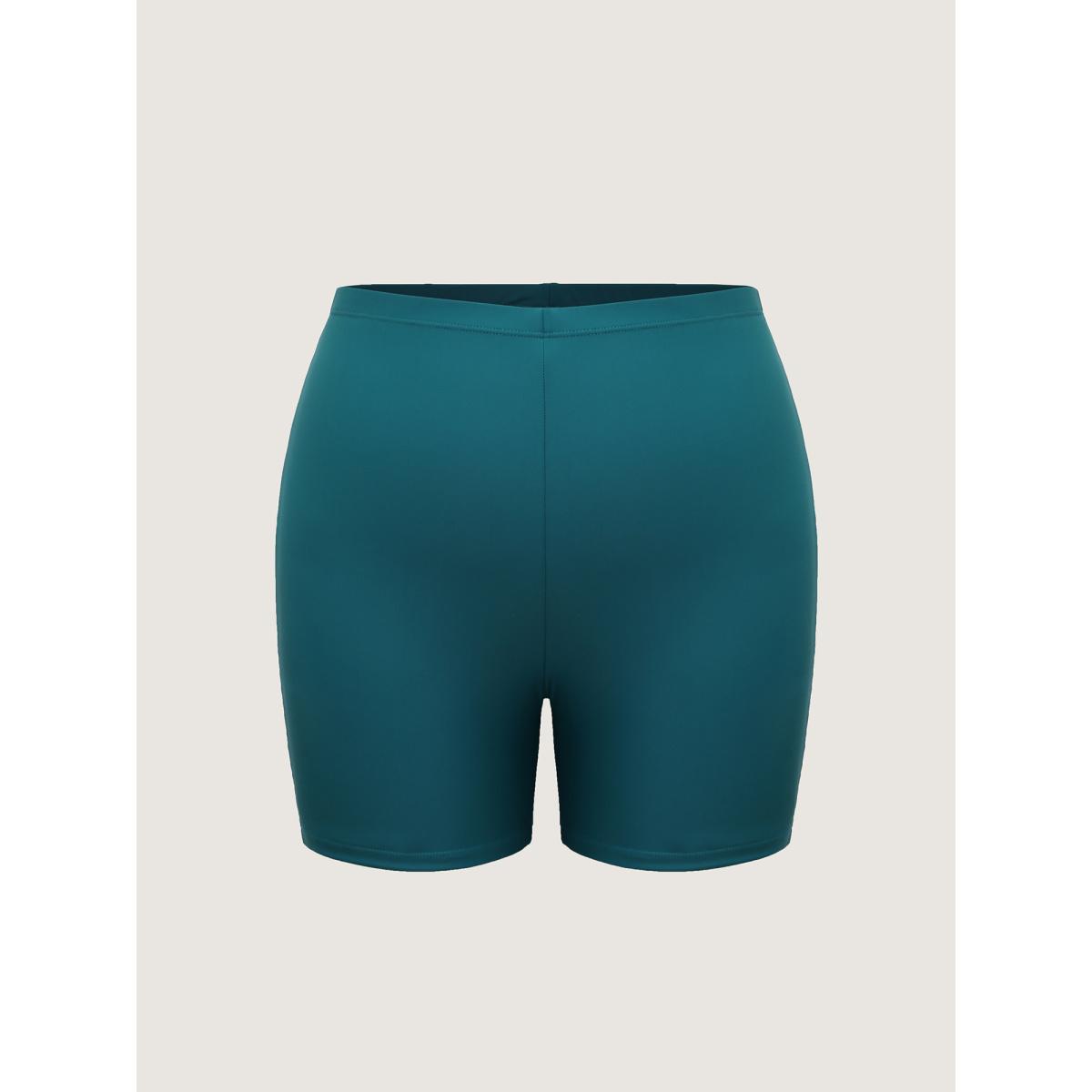 Plus Size Leafy Print Fit and Flare Swim Dress Women's Swimwear Cyan Resort Bodycon Overlap Collar High stretch Curve Swim Dresses BloomChic 12/L Product Image