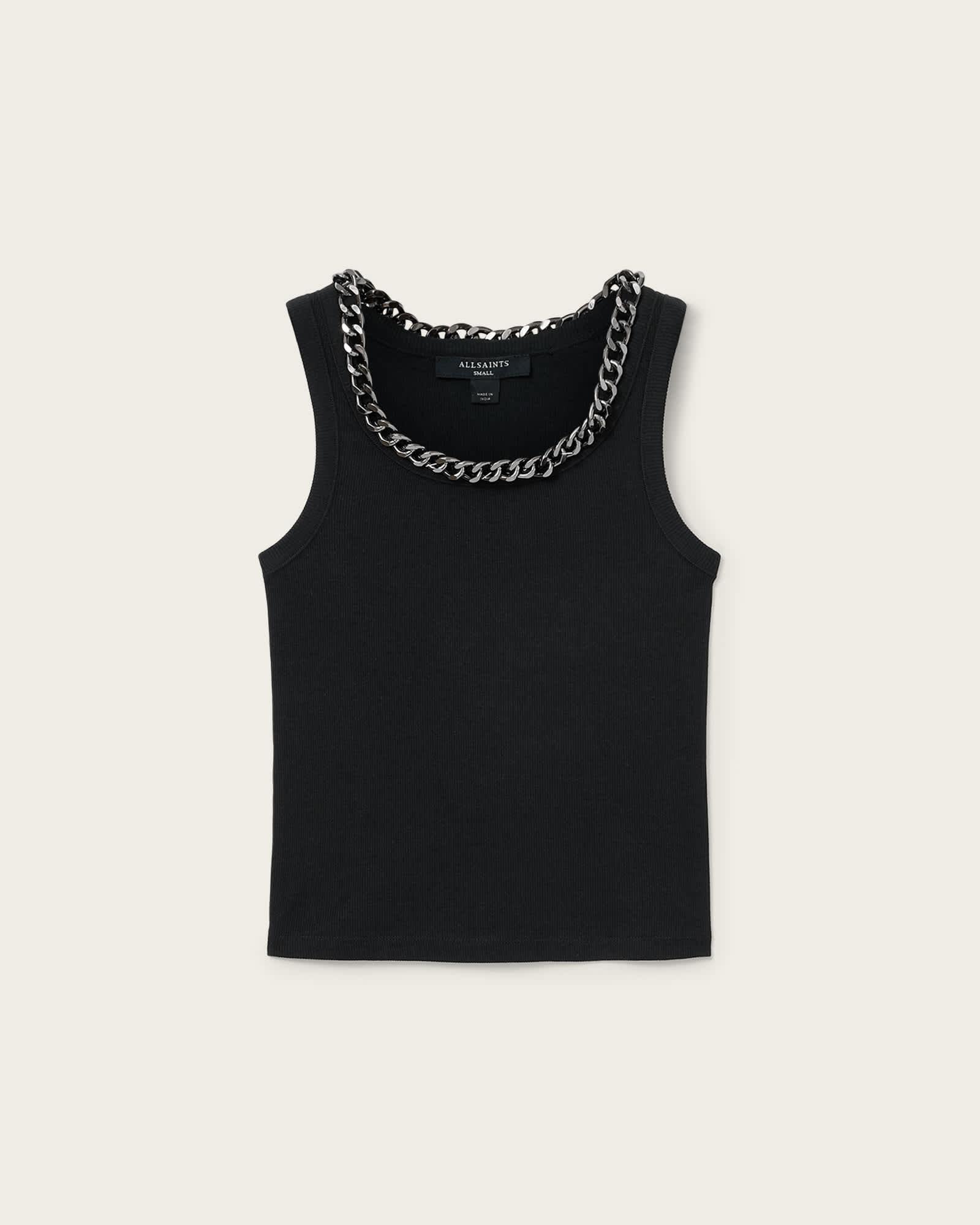 Lucy Sleeveless Slim Fit Ribbed Tank Top Black | ALLSAINTS US Product Image